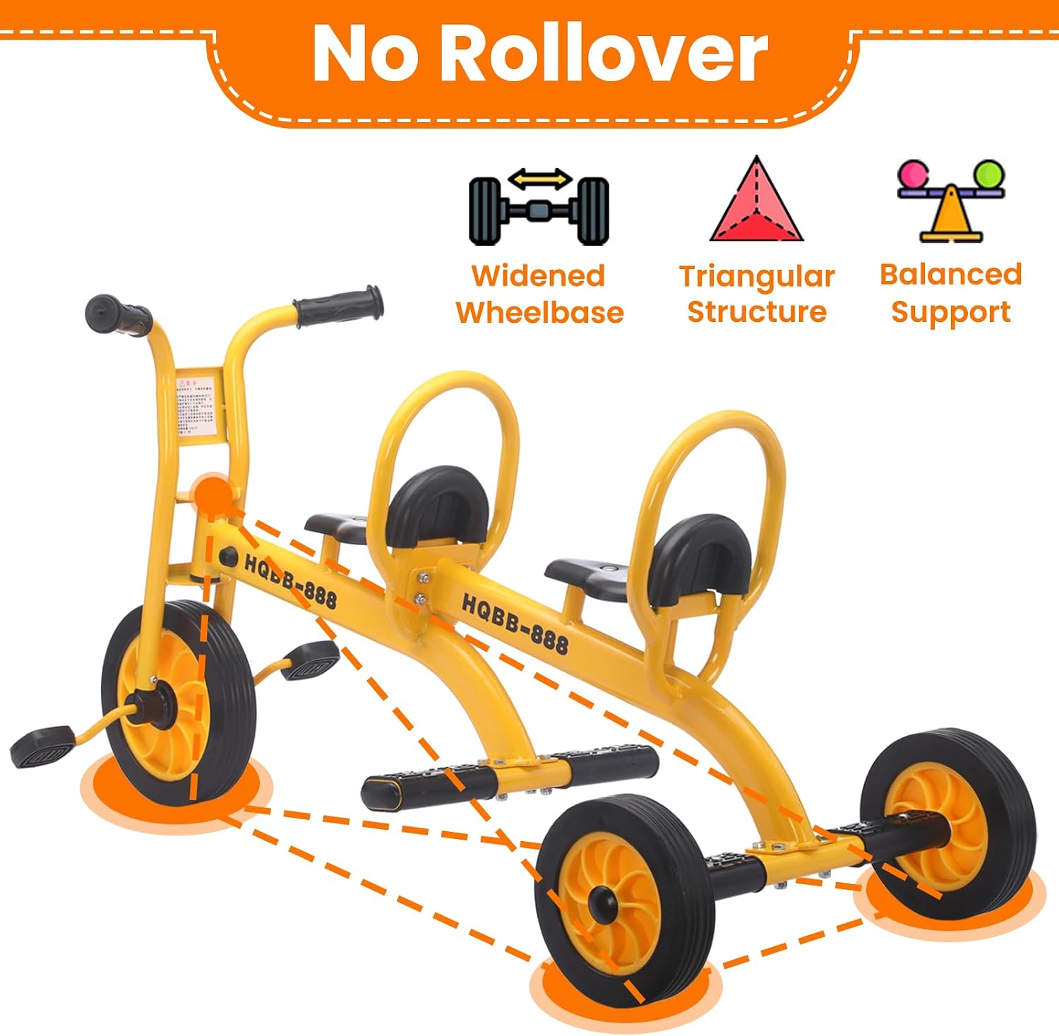 Kids Tricycle for Ages 3-8, Double Kids Trike Bike, Preschool Daycare Outdoor Tandem Bike with Airless Rubber Tires, Two-Seater and Non-Slip Pedals, Gift for Boys and Girls