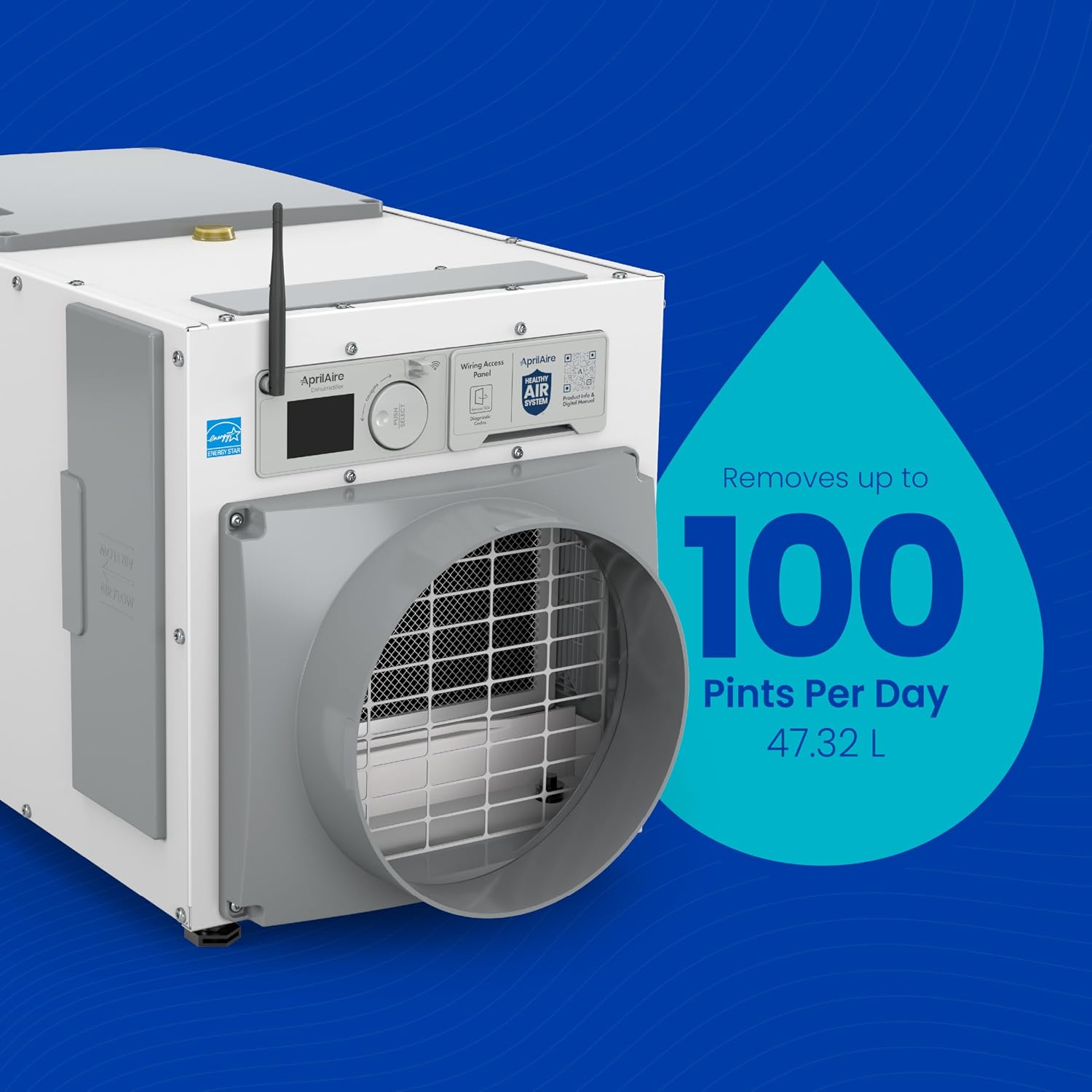 AprilAire E100W Smart Wi-Fi Whole-House Dehumidifier 100-Pint ENERGY STAR Commercial Dehumidifier for Basement, Crawl Space & Home up to 4,400 Sq.Ft. with Pump, Drain Hose, Hanging Kit, MERV 11 Filter