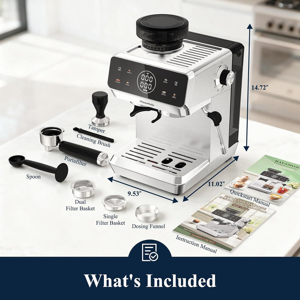 CM1620 Espresso Machine with Built-in Burr Grinder, 20 Bar Bean-to-Cup Espresso Maker with 44 Grind Settings & Steam Wand, Touchscreen Coffee Machine for Latte, Cappuccino & Iced Coffee