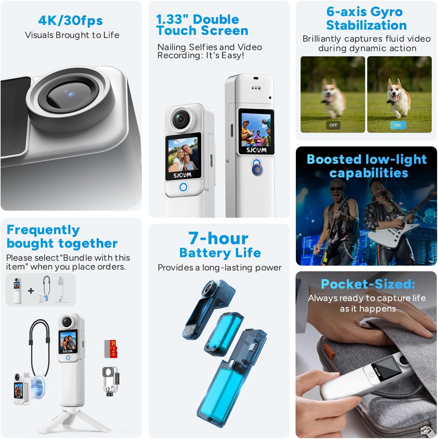 SJCAM C300 64GB,4K Vlogging YouTube Live Streaming,7Hour Power,6-Axis Stabilization,Dual-Touch Screen,Birthday Gifts for Kids Women Her Mom Wife Girlfriend Valentines Mothers Day