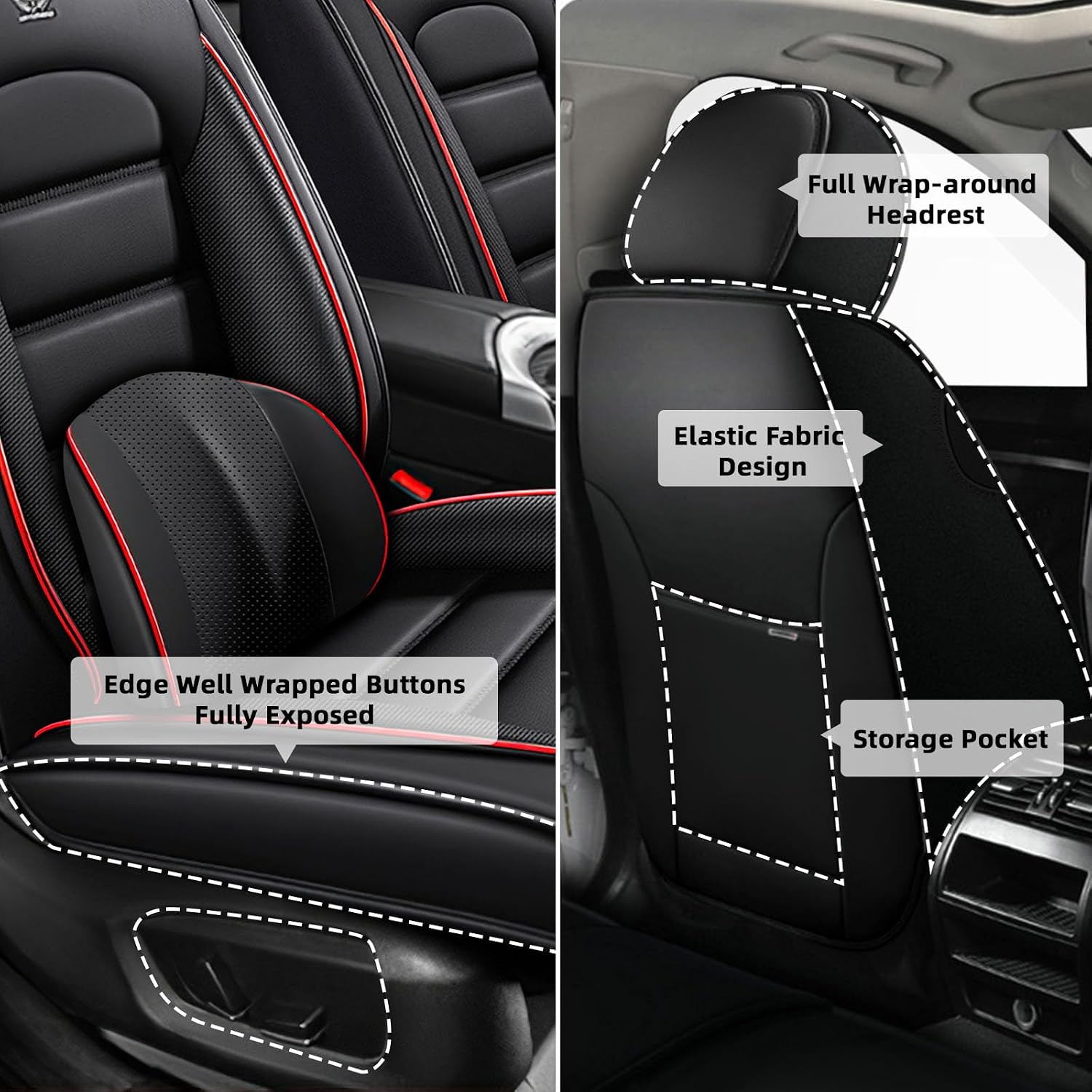 Car Seat Cover Fit for Jeep Wrangler 2000-2025,Compatible Airbag Non-Slip Waterproof Seat Cover,Car Seat Protector Premium Interior (Luxury 5 Seats,Black Red)
