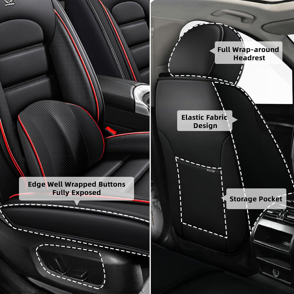 Car Seat Cover Fit for Chevy Avalanche 2002-2013,Compatible Airbag Non-Slip Waterproof Seat Cover,Car Seat Protector Premium Interior (Luxury 5 Seats,Black Red)