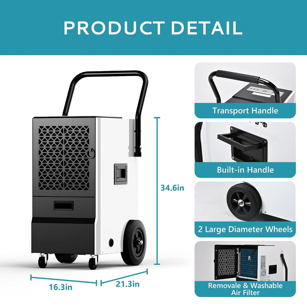 EUHOMY 160 Pints Commercial Dehumidifier with Pump,Large Dehumidifier for Basement With Drain Hose,Timer and 4 Wheels,Industrial Dehumidifiers for Flood Repair,Drying Basement,Warehouse and Factory
