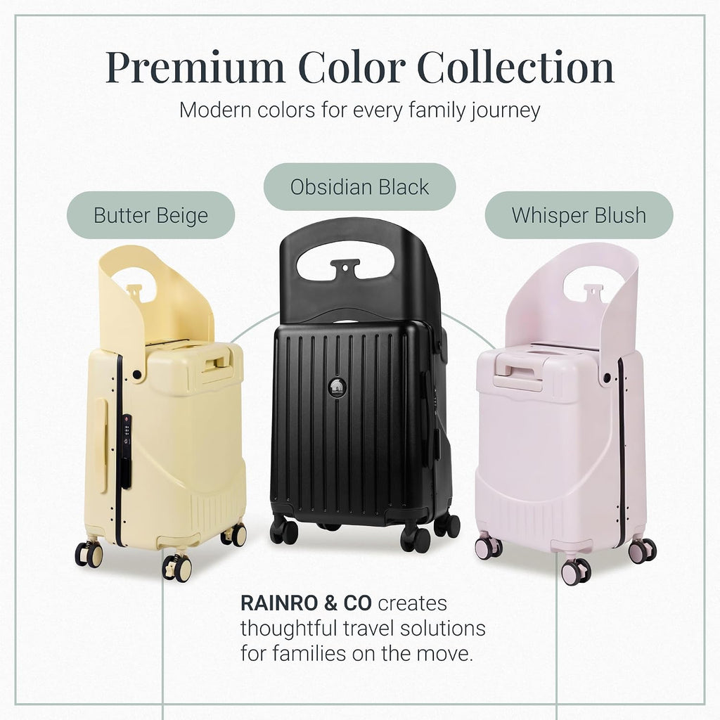 RAINRO & CO Whisper Blush 20' Ride-On Suitcase for Kids (Ages 3–5), Carry-On Luggage with Seat, Spinner Wheels, TSA Lock & Lightweight Durable Hardshell