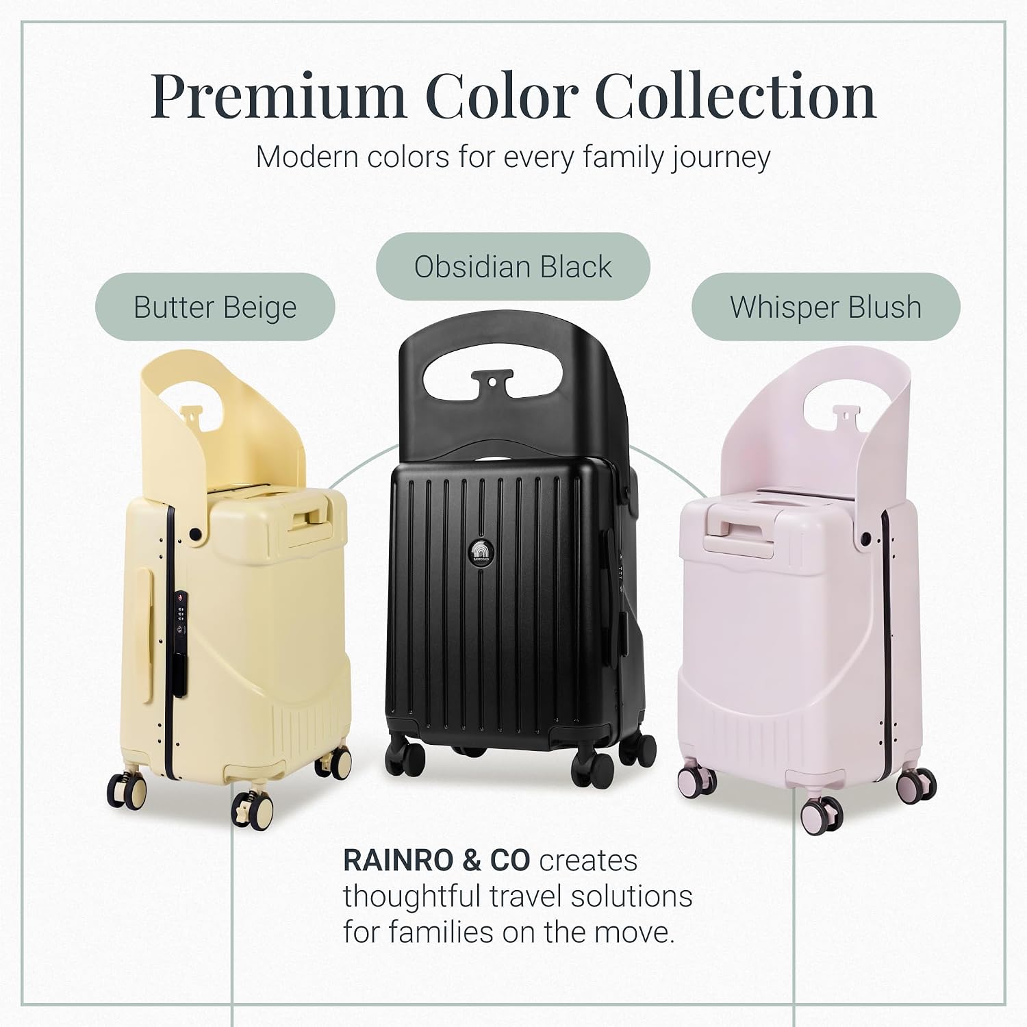 RAINRO & CO Whisper Blush 20' Ride-On Suitcase for Kids (Ages 3–5), Carry-On Luggage with Seat, Spinner Wheels, TSA Lock & Lightweight Durable Hardshell