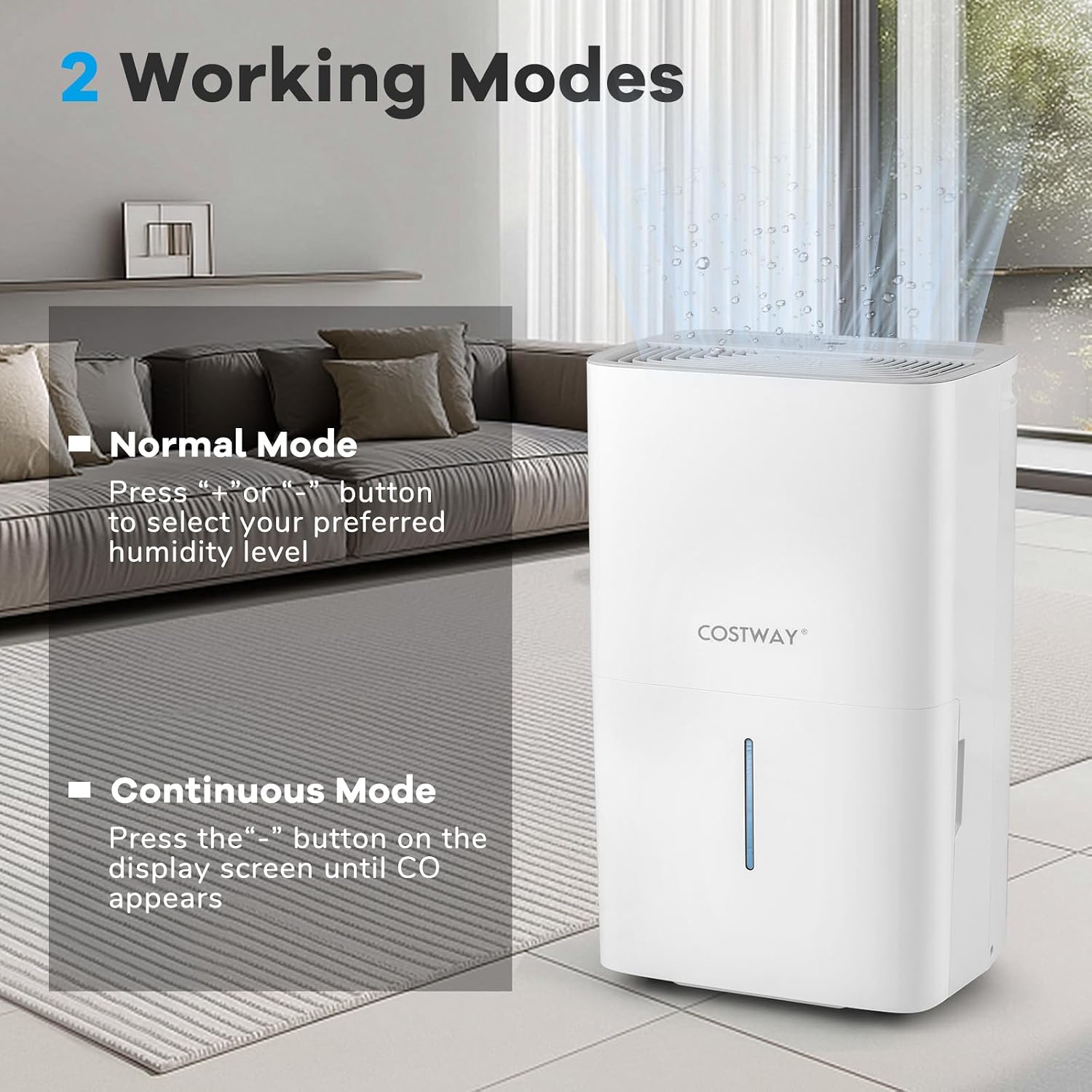 COSTWAY 150 Pints Dehumidifier with Pump, 7000 Sq.Ft Portable Home Dehumidifier for Basements with 2 Modes & 3 Fan Speeds, 2.4 Gallon Tank,16.4 FT Pump Drain Hose
