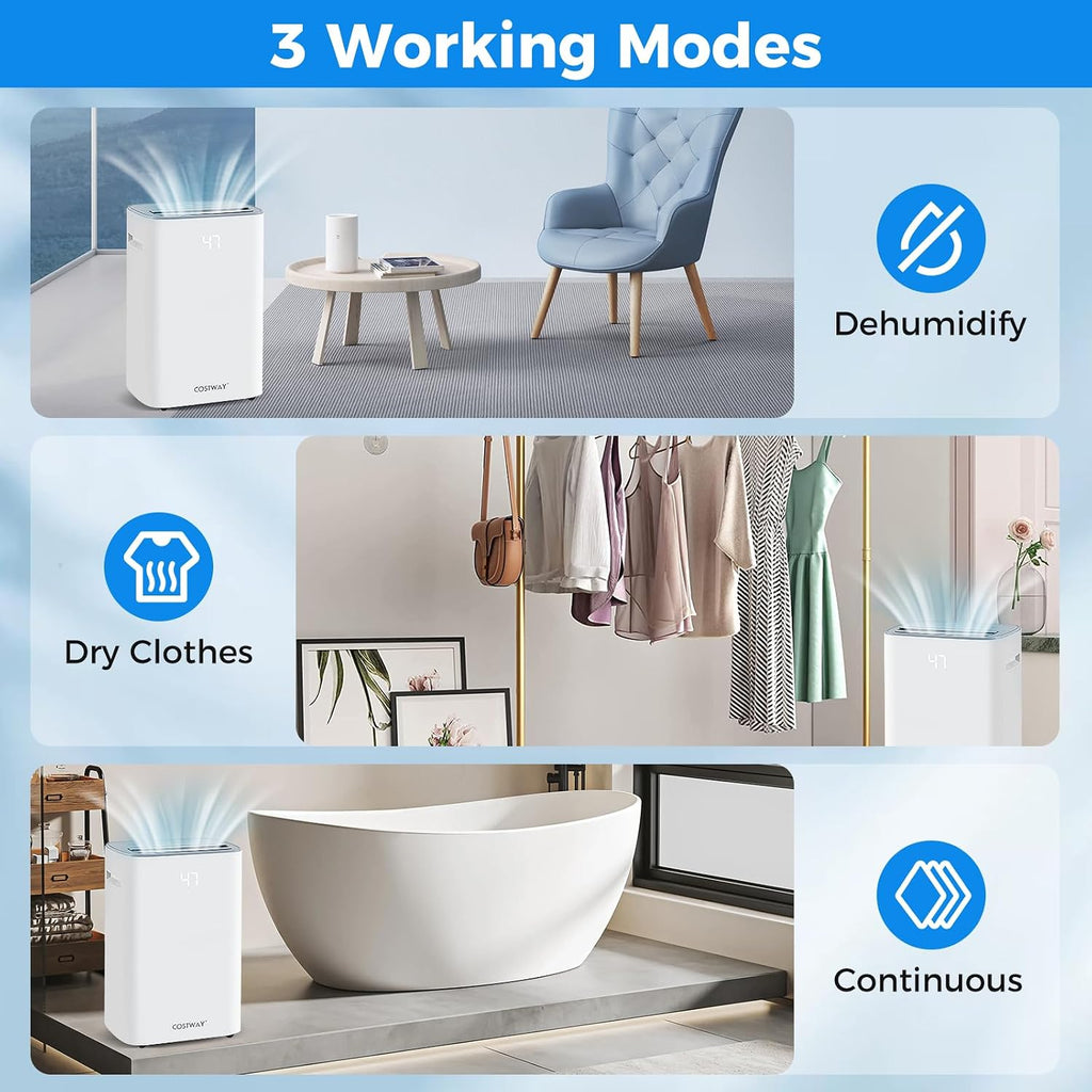 COSTWAY 52 Pint Energy Star Dehumidifier for Basement, 3.3 FT Drain Hose, Clothes Drying Modes, Auto Defrost, Child Lock & 24H Timer, Home Dehumidifier for Bedroom, Bathroom, Garage