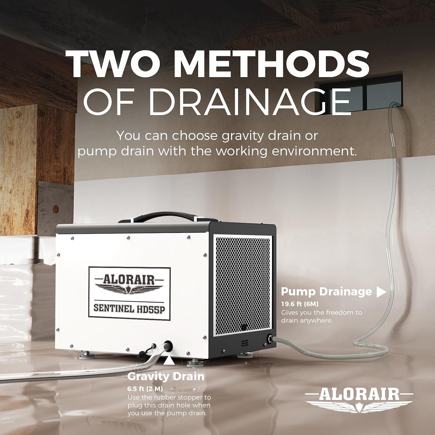ALORAIR 120 PPD Crawl Space Dehumidifier with Pump, Commercial Basement Dehumidifier with Drain Hose, Compact Portable Auto Defrost Dehumidifier for Crawlspace and Under-House Use