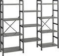 SUPERJARE Triple Bookshelf, Bookcase with 11 Open Display Shelves, Wide Book Shelf Book Case for Home & Office, 4 Tier, Grey