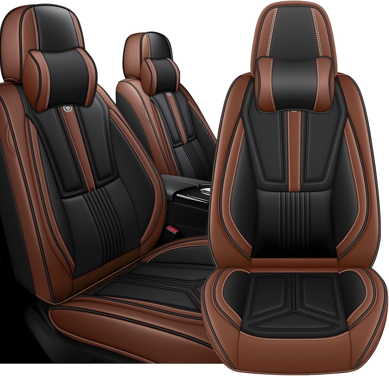Arazi Front Seat Covers for Toyota Prius 2001-2025, Nappa Leather Seat Cover Full Coverage Waterproof Car Seat Protector (Black&Brown,2 Seats Luxury)
