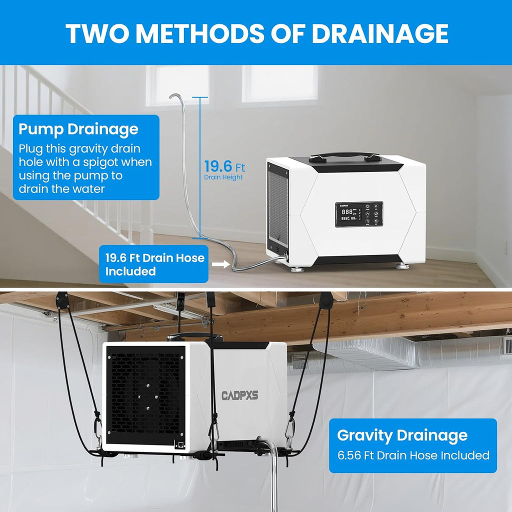 CADPXS Crawl Space Dehumidifier with Pump and Drain Hose, 80 Pint Crawlspace Dehumidifier for Commercial, Basement, Water Damage Use, Memory Start, cETL, Up to 1000 Sq Ft, 5 Years Limited Warranty