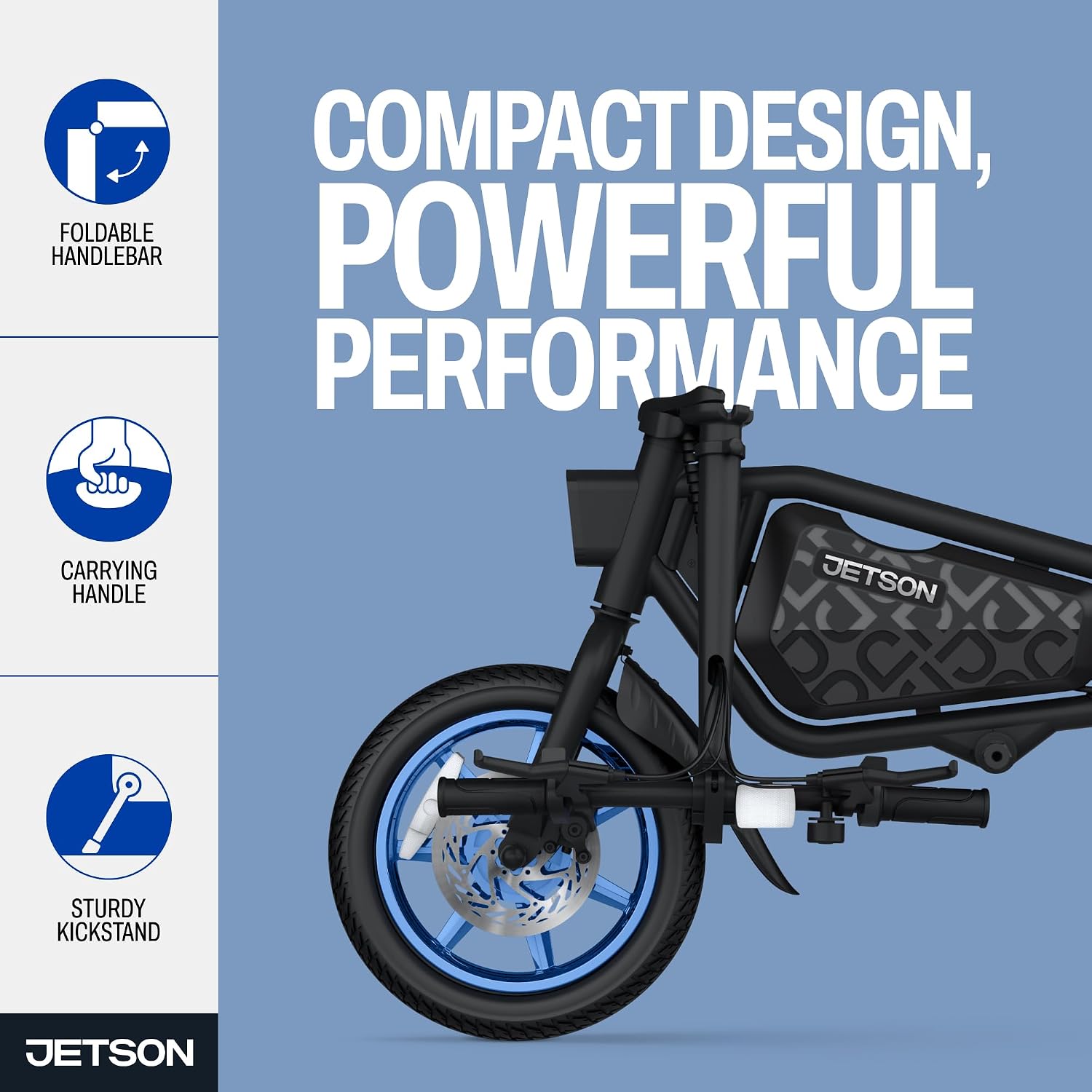 Jetson Bolt Electric Bike, Foot Pegs, Easy-Folding, Built-in Carrying Handle, Twist Throttle, Cruise Control, Up to 15.5 MPH, Range Up to 15 Miles, Ages 13+