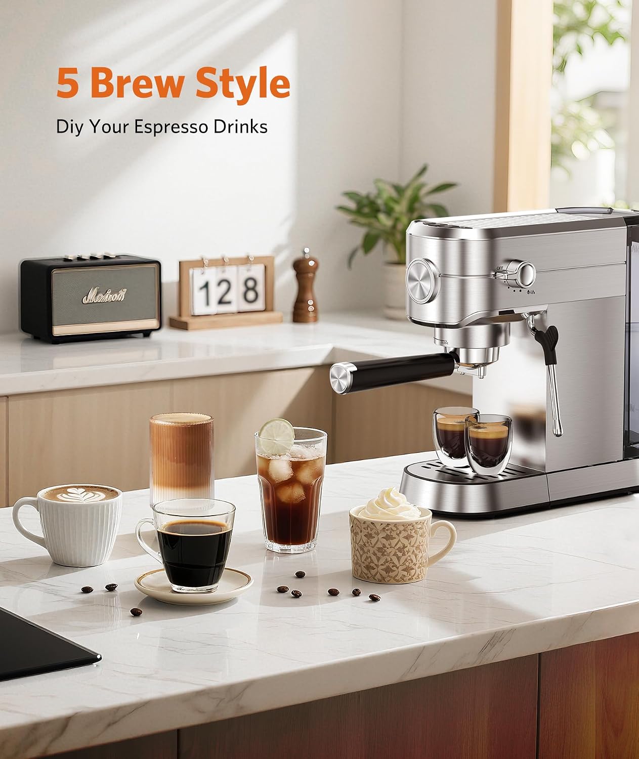 COWSAR Espresso Machine 20 Bar,Compact Espresso Machine with Milk Frother,Stainless Steel Coffee Maker with 40 oz Removable Water Tank for Cappuccino,Latte