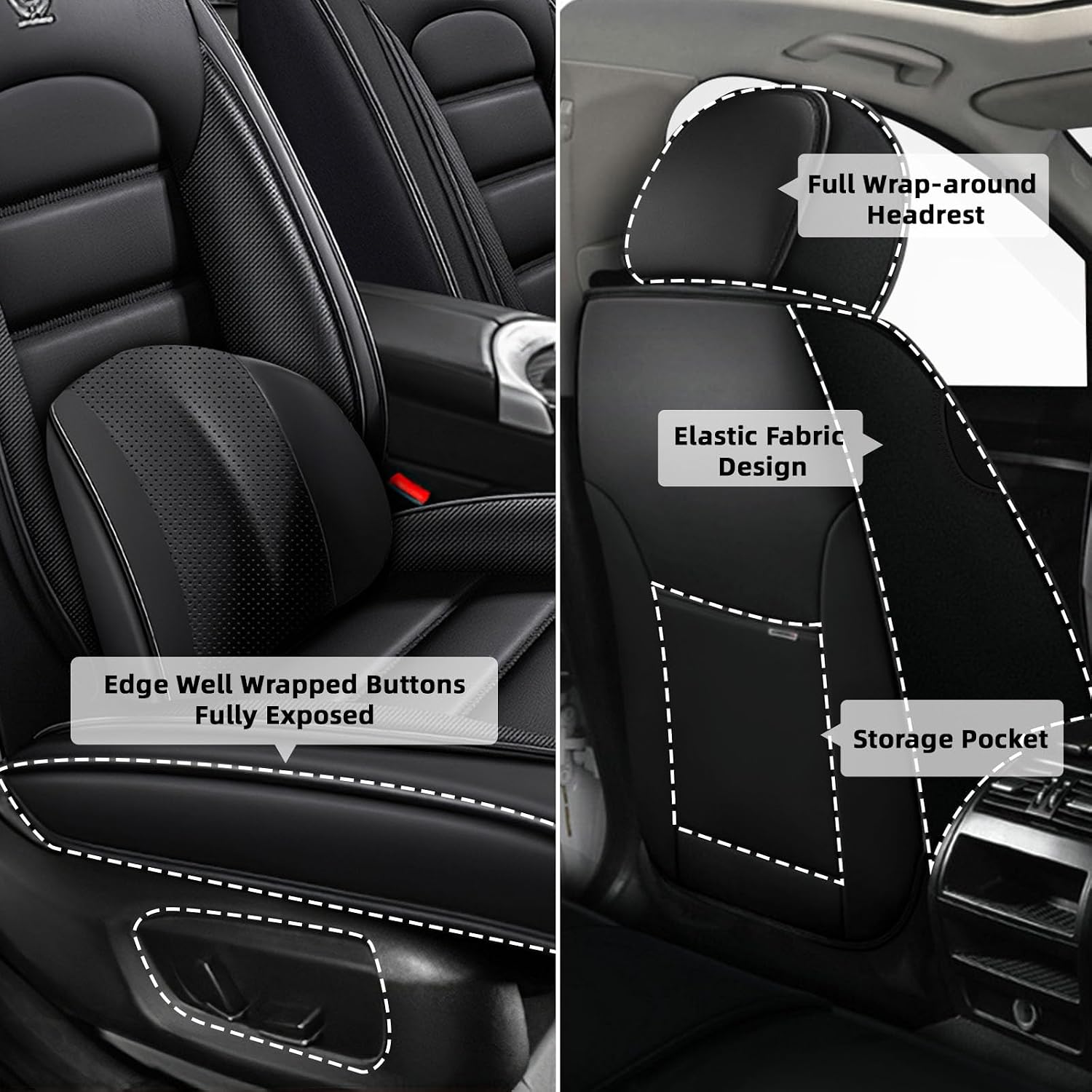 Car Seat Cover Fit for Mini Cooper 2002-2012,Compatible Airbag Non-Slip Waterproof Seat Cover,Car Seat Protector Premium Interior (Luxury 5 Seats,Classic Black)