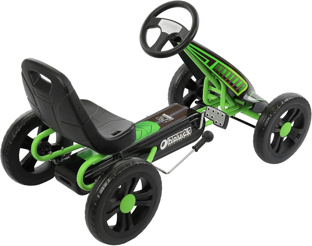 hauck Cyclone Junior Racing Go Kart with 12 Inch Rims, Race Style Pedals, and 8 Ball Brake, Lime Green - Ride On Toy for Kids Ages 4 to 8 Years