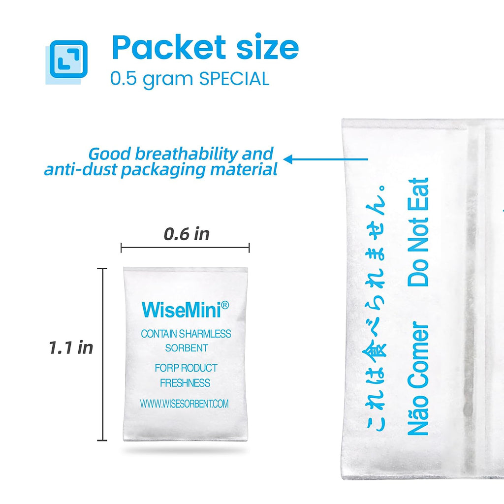Wisesorb 0.5 Gram 11000 Pack Silica Gel Packs, Dessicant Packets, Moisture Absorbers for Food Storage, Food Grade Desiccant Dehumidifiers, WiseMini