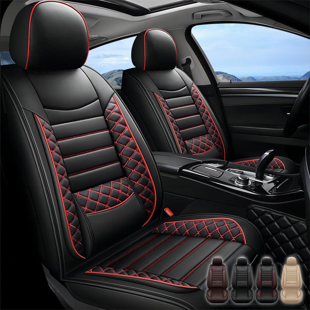 Seat Covers for Jeep Grand Cherokee 2011-2024 2025 2026,Full Set Luxury Leather Car Seat Cover Waterproof 5 Seat Protectors,Breathable Vehicle Seat Cover Airbag Compatible Cushion(Red Black)