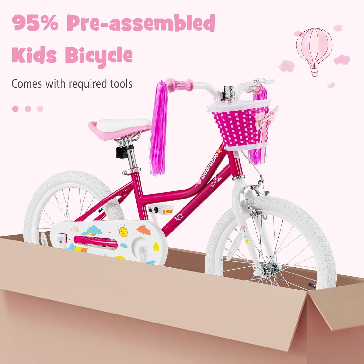 BABY JOY Girls Bike, 12' 14' 16' 18' Kids Bike for 3-8 Years Old with Training Wheels, Adjustable Seat & Handlebar, Handbrake & Coaster Brake, Children Bicycle