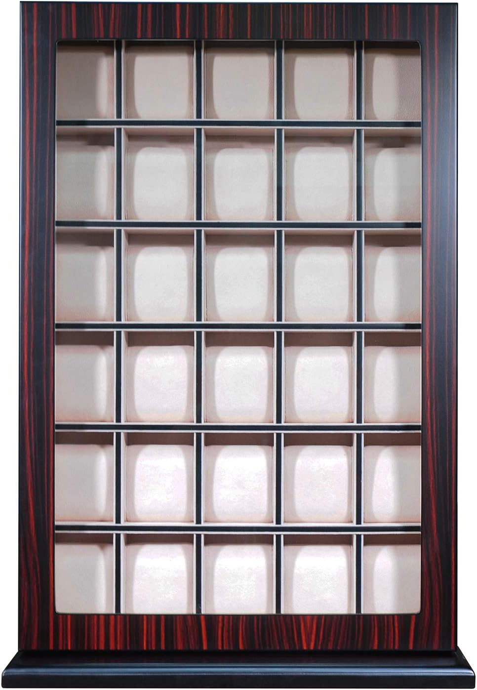 TIMELYBUYS 30 Piece Ebony Wood Watch Display Wall Hanging Case and Storage Organizer Box and Stand Father's Day Gift