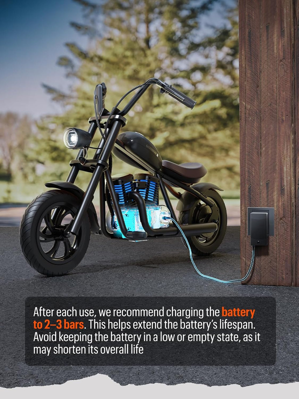 Hyper GoGo Electric Dirt Bike for Kids, [Ideal Gift] Electric Motorcycle with Ambient Light, Music Player, Simulated Fog Emission, Up to 10MPH & 60 Minutes Continuous Ride(Radiant Black)