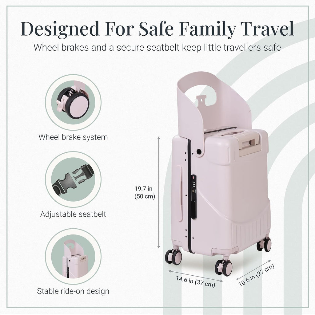 RAINRO & CO Whisper Blush 20' Ride-On Suitcase for Kids (Ages 3–5), Carry-On Luggage with Seat, Spinner Wheels, TSA Lock & Lightweight Durable Hardshell