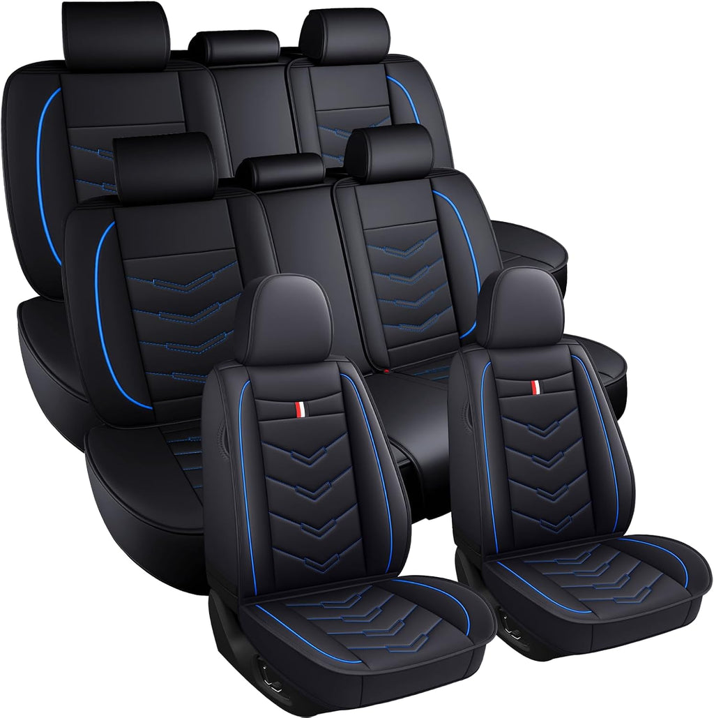 Car Seat Covers 7 Seats for Dodge Grand Caravan 2000-2020, Waterproof Durable Leather Vehicle Cushion Covers, Breathable Full Coverage Seat Protector(Standard,Black Blue)