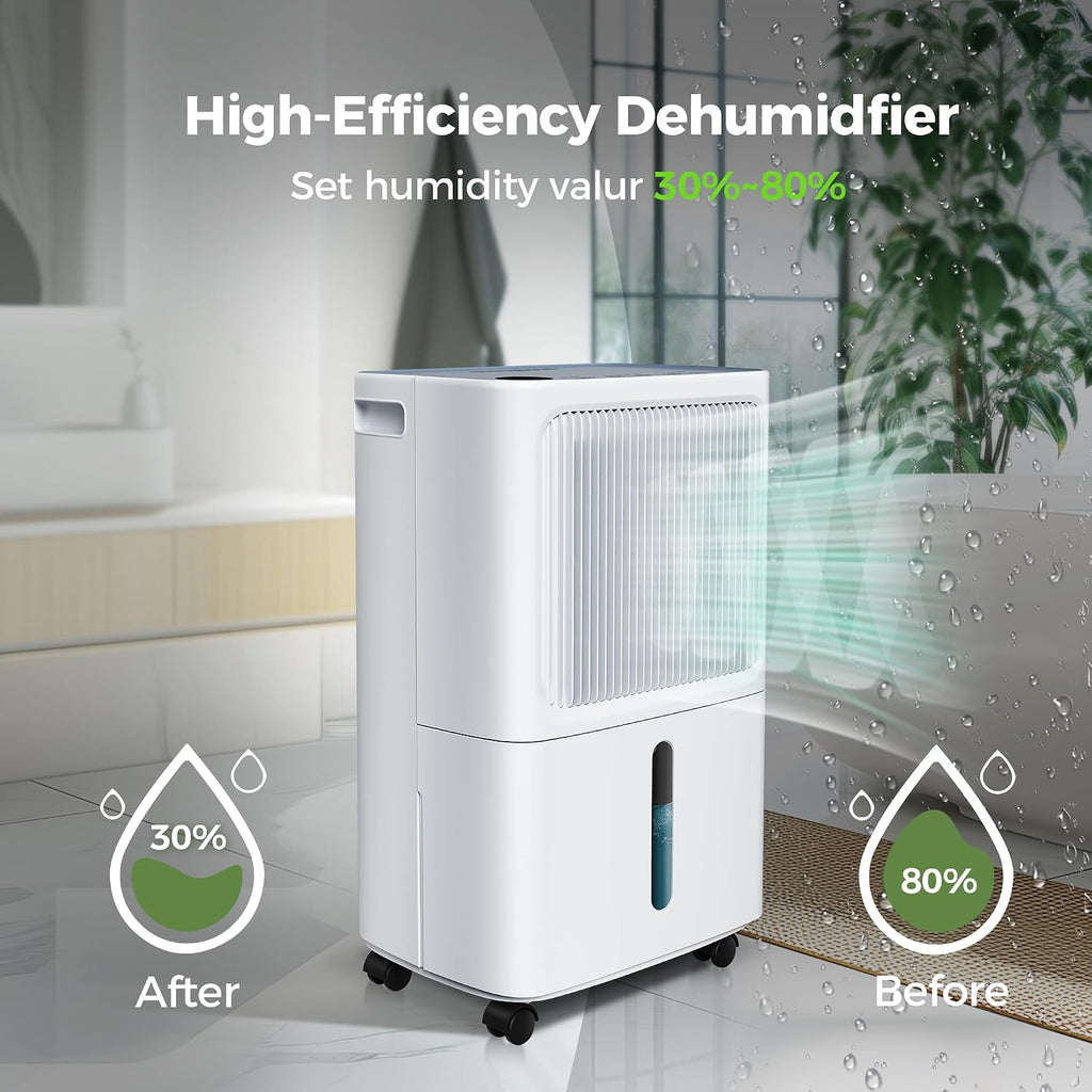2,500 Sq.Ft Dehumidifier for Basement with Drain Hose, MAX 34 Pint Dehumidifiers for Home with 3 Modes, Smart Humidity Control & Display, 24HR Timer, Auto Defrost for Large Room, Bathroom,Bedroom