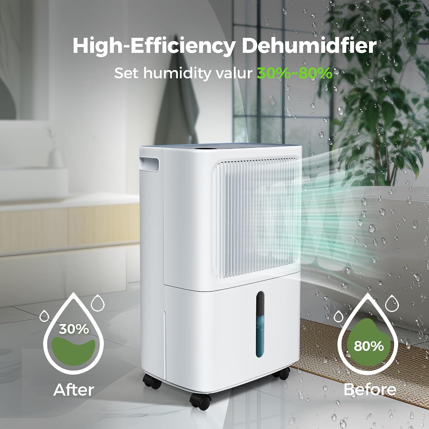 2,500 Sq.Ft Dehumidifier for Basement with Drain Hose, MAX 34 Pint Dehumidifiers for Home with 3 Modes, Smart Humidity Control & Display, 24HR Timer, Auto Defrost for Large Room, Bathroom,Bedroom