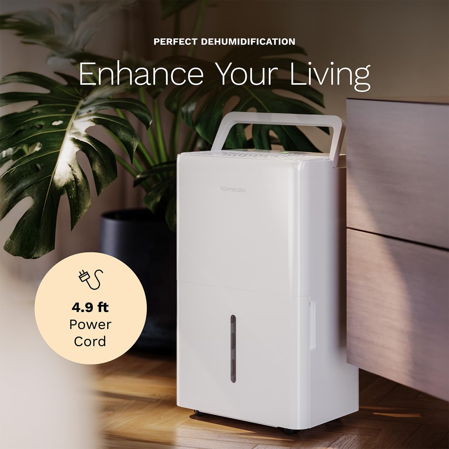 hOmeLabs Dehumidifier 3,500 Sq Ft Wi-Fi (25 Pint MAX 64 Pint at 95°F, 90% RH) for Advanced Humidity & Moisture Control, Quiet, Efficient, Auto Shut-off, Ideal for Home, Basement, Office