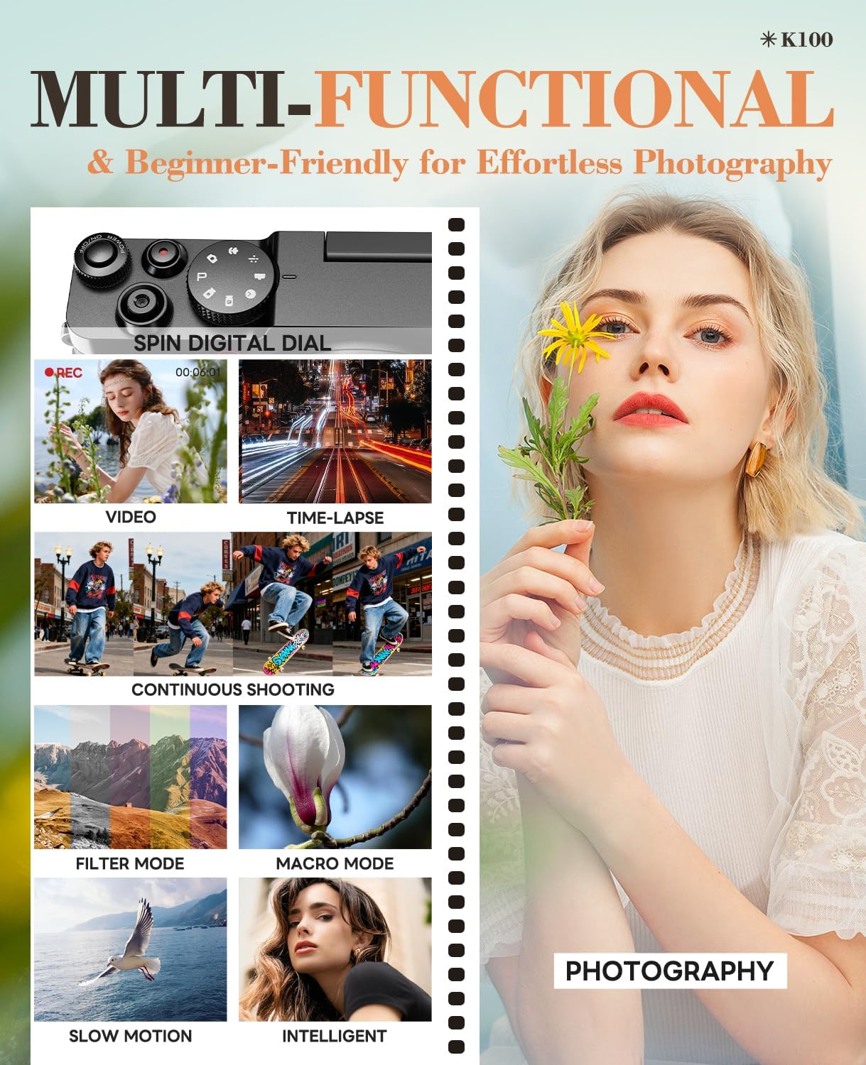 TURE 48MP 4K Digital Camera for Photography & YouTube Vlogging - 18X Zoom UHD Autofocus Video Camera with 3' 180° Flip Screen, 32GB TF Card & 2 Batteries - Compact Travel