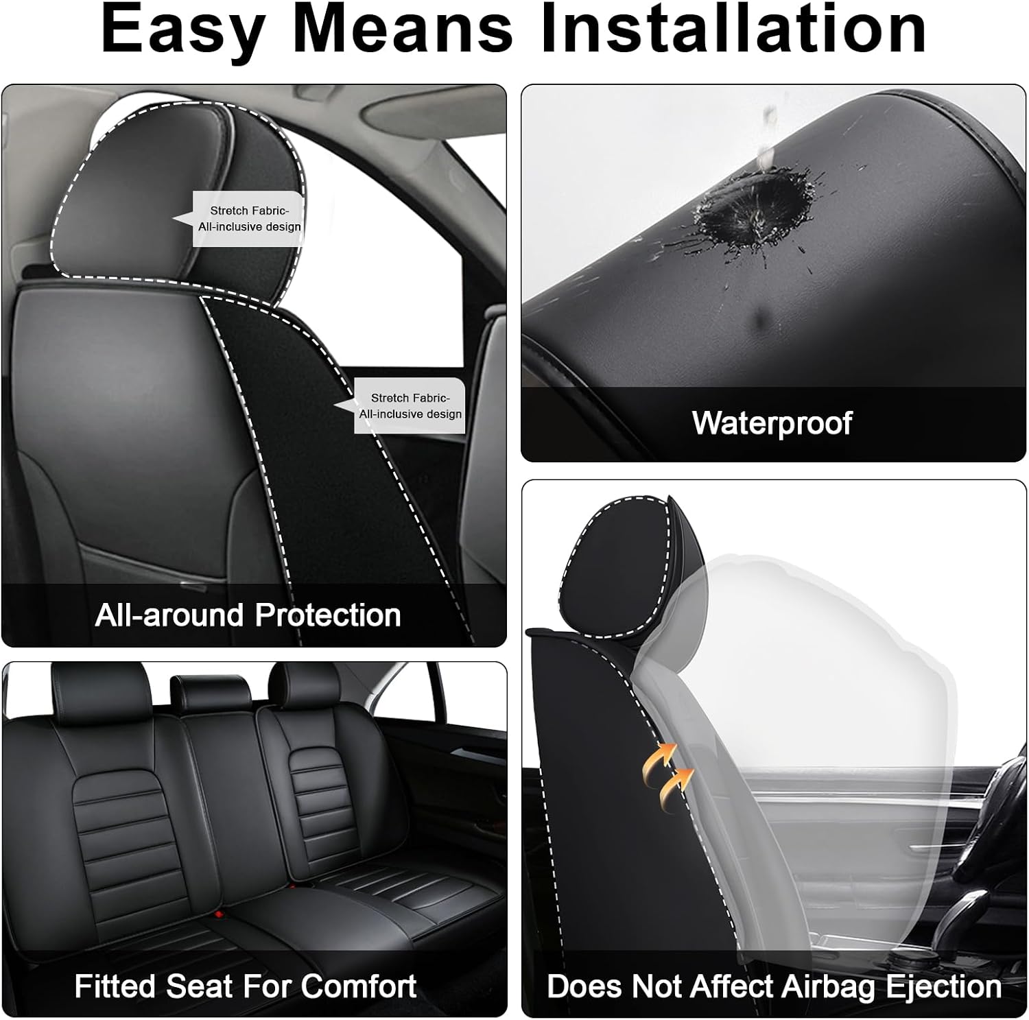 2 Seat Covers for Infiniti QX80 2000-2026 Breathable Car Seat Covers,Anti-Slip Waterproof Car Seat Protectors with Airbag,Automotive Vehicle Cushion with Storage Pockets (Standard,Black)