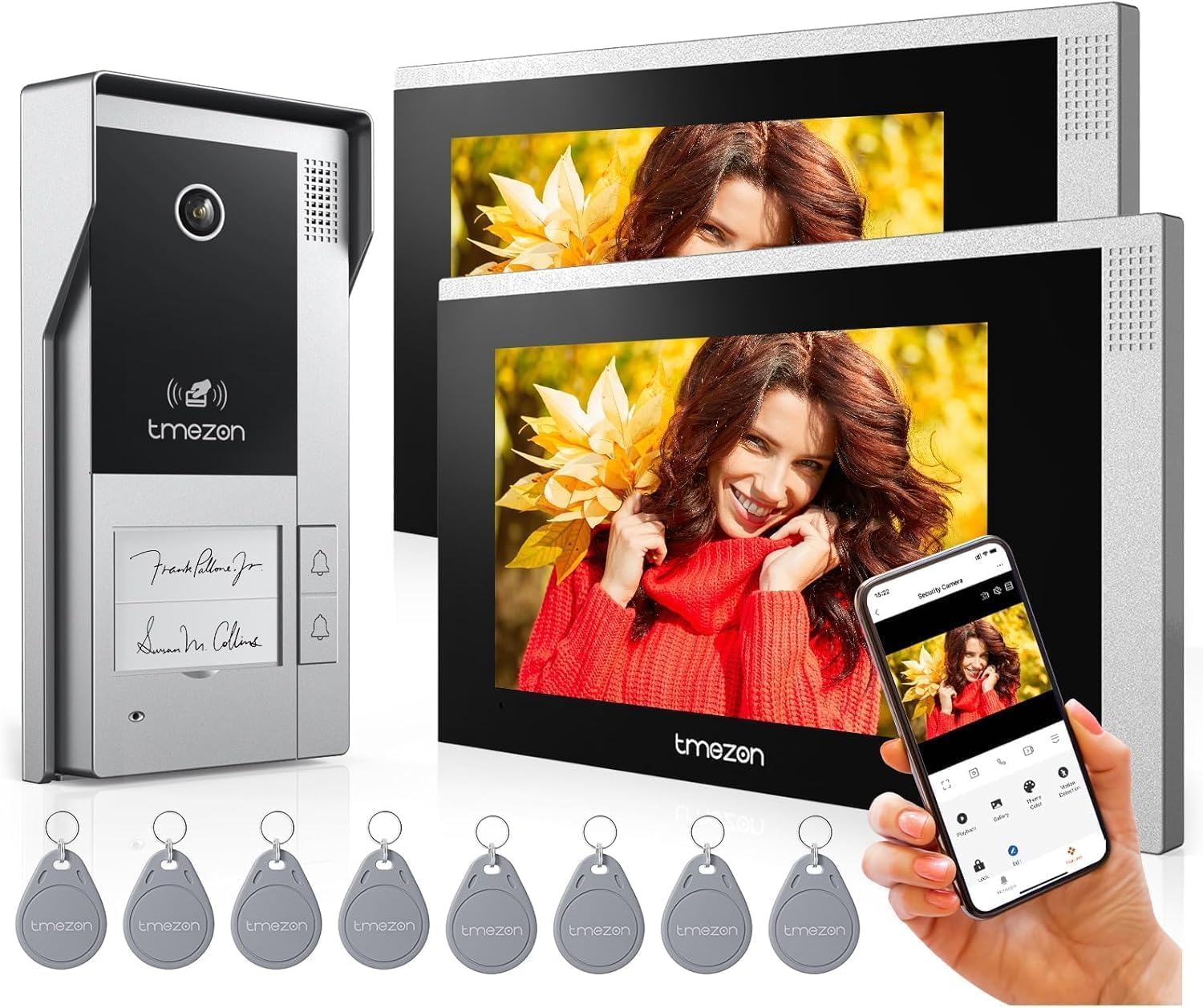 TMEZON Wireless WiFi Video Doorbell Intercom System 2 Unit and Monitor Door Phone IP 4 Wire 7 Inch Entry 1080P Camera Night Vision,TUYA App Remote Unlock Door Release