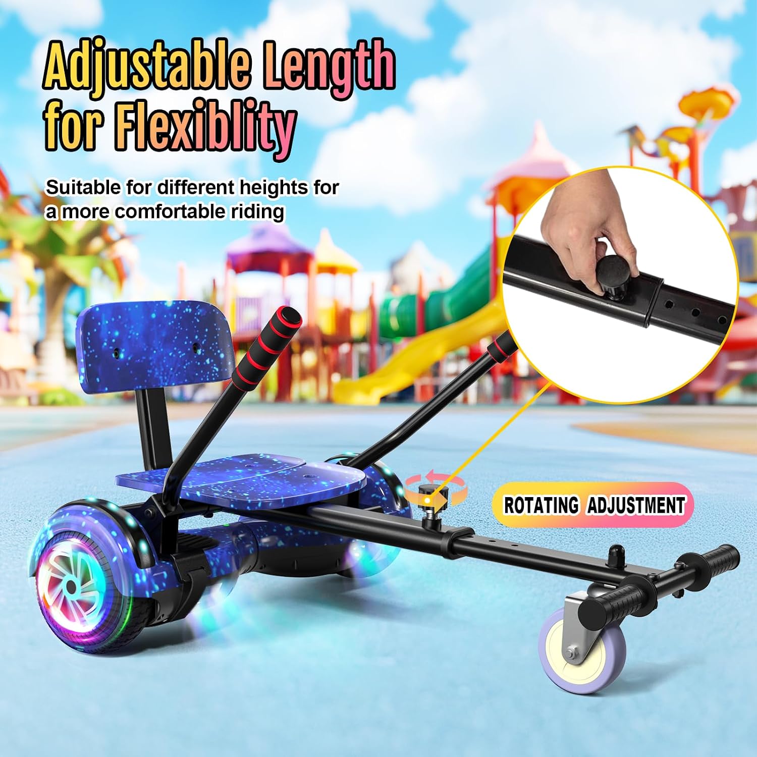 Scooter Seat Attachment, Scooter with Go Kart for Kids Boys Girls Adults, LED Lights, Bluetooth(Include Go-Kart)