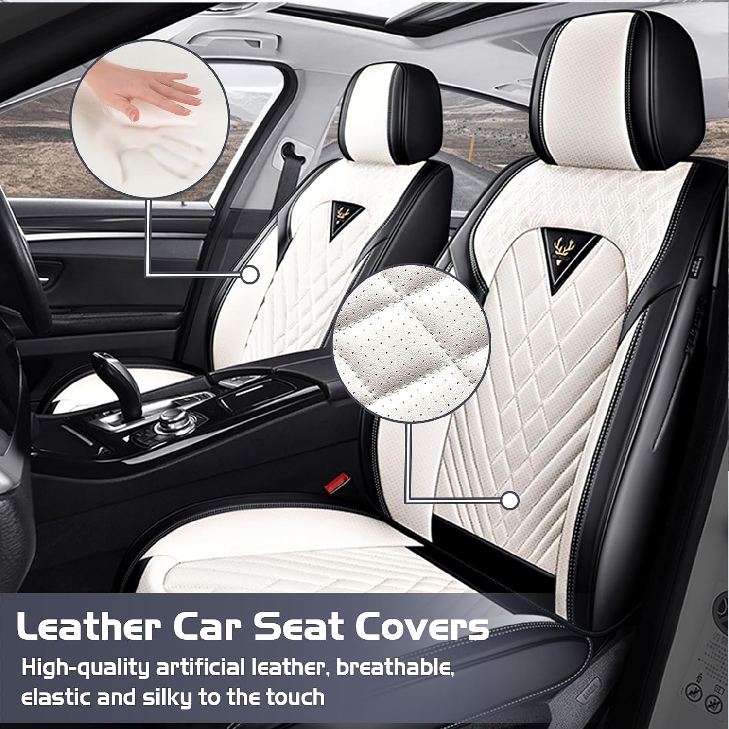 Car Seat Covers for Honda Pilot 2003-2026, Waterproof Nappa Leather Full Set Seat Cover, Anti-Slip and Comfortable Automotive Seat Protector&Accessories(Black White)