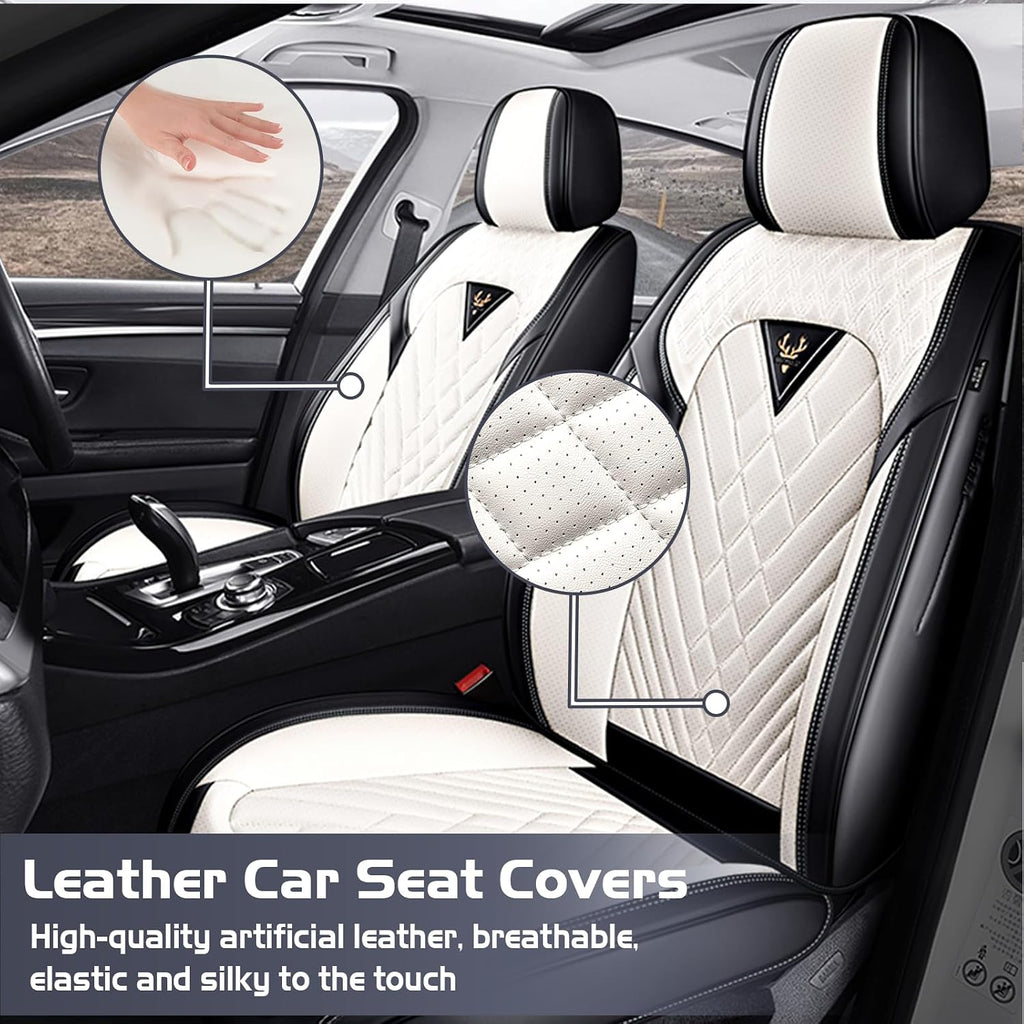 Car Seat Covers for Ford Bronco Sport 2021-2026, Waterproof Nappa Leather Full Set Seat Cover, Anti-Slip and Comfortable Automotive Seat Protector&Accessories(Black White)
