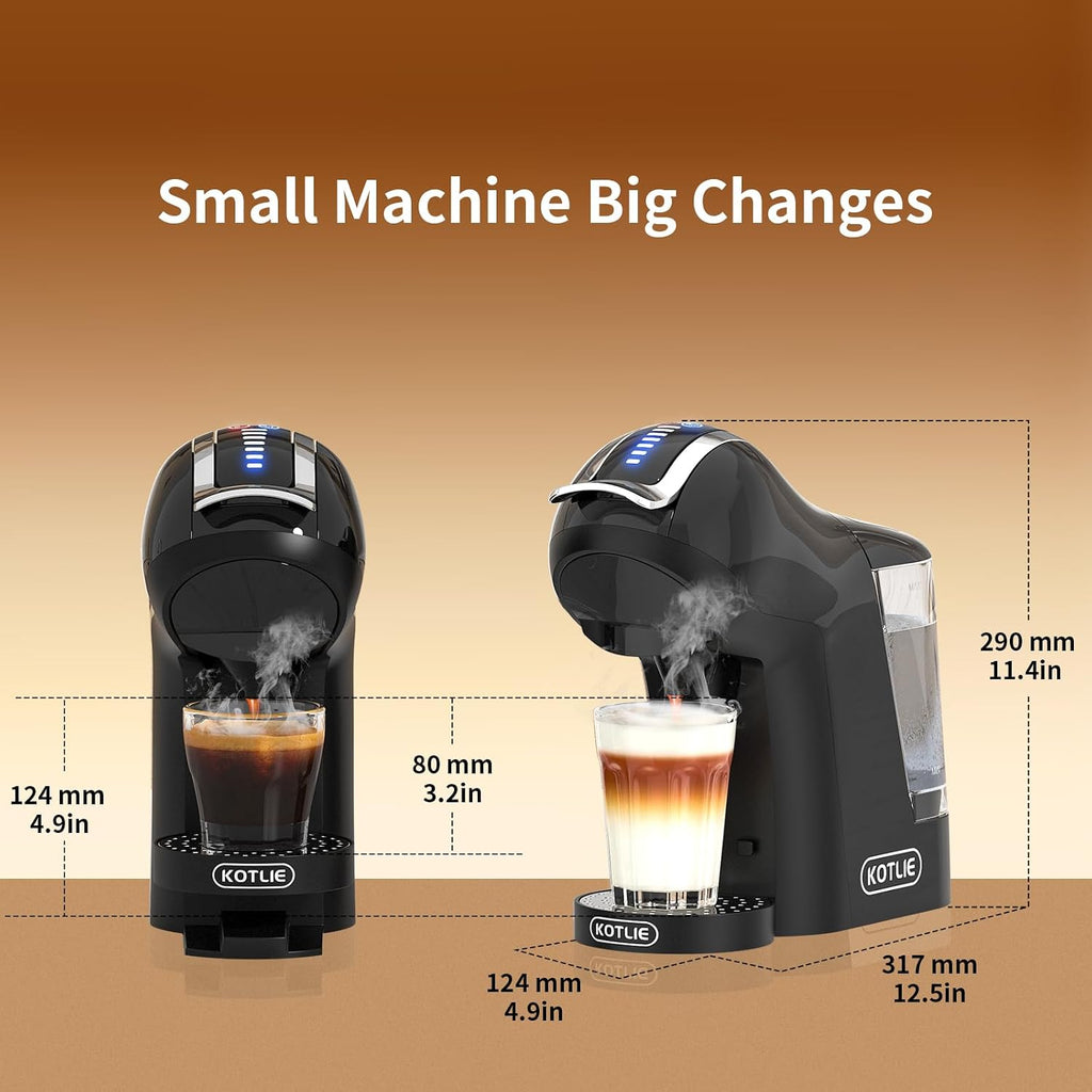 KOTLIE Espresso 5in1 Single Serve Coffee Maker, 19Bar Cappuccino&Latte Maker, Cold&Hot Brewing Coffee Machine for K*cup/NES*presso Original/D*olce G*usto/Ground Coffee/44mm ESE(Black)