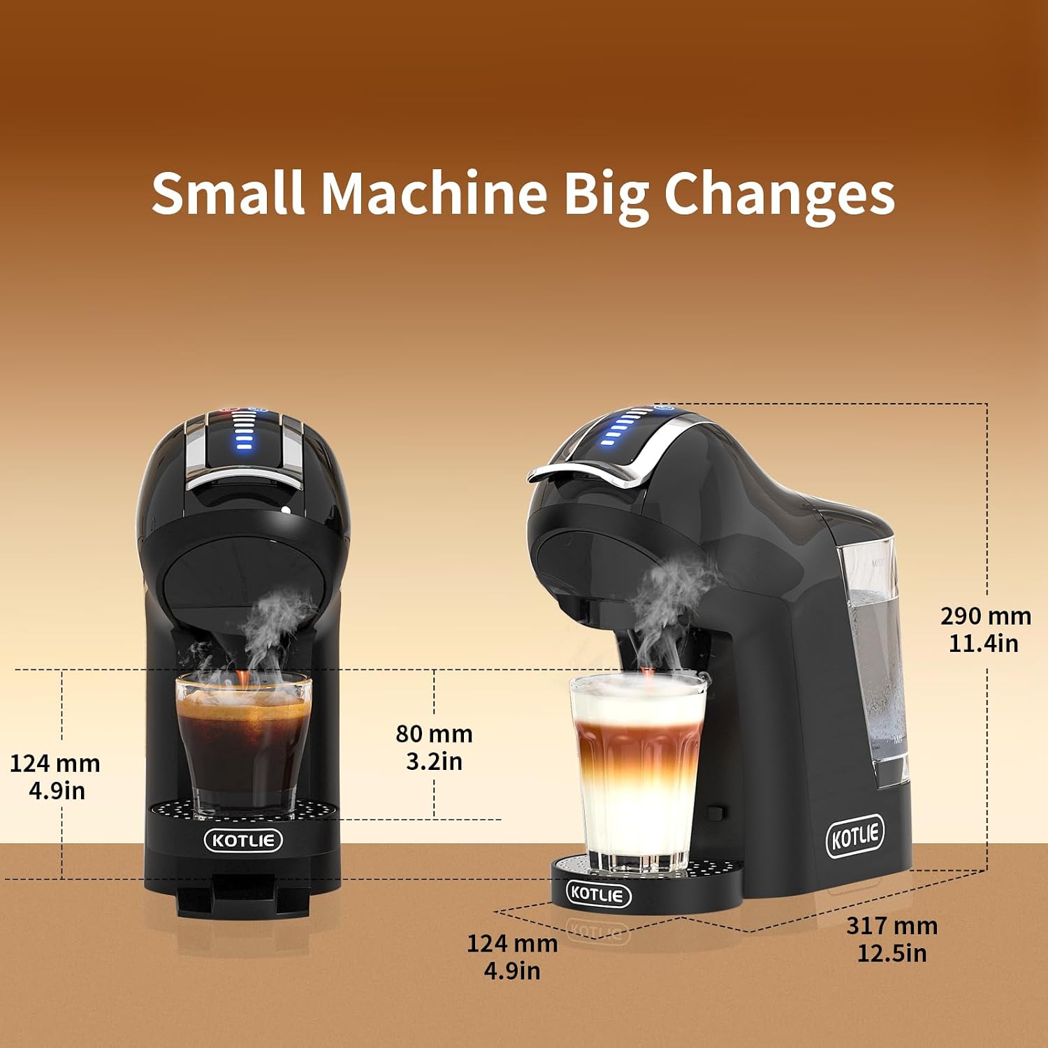 KOTLIE Espresso 5in1 Single Serve Coffee Maker, 19Bar Cappuccino&Latte Maker, Cold&Hot Brewing Coffee Machine for K*cup/NES*presso Original/D*olce G*usto/Ground Coffee/44mm ESE(Black)