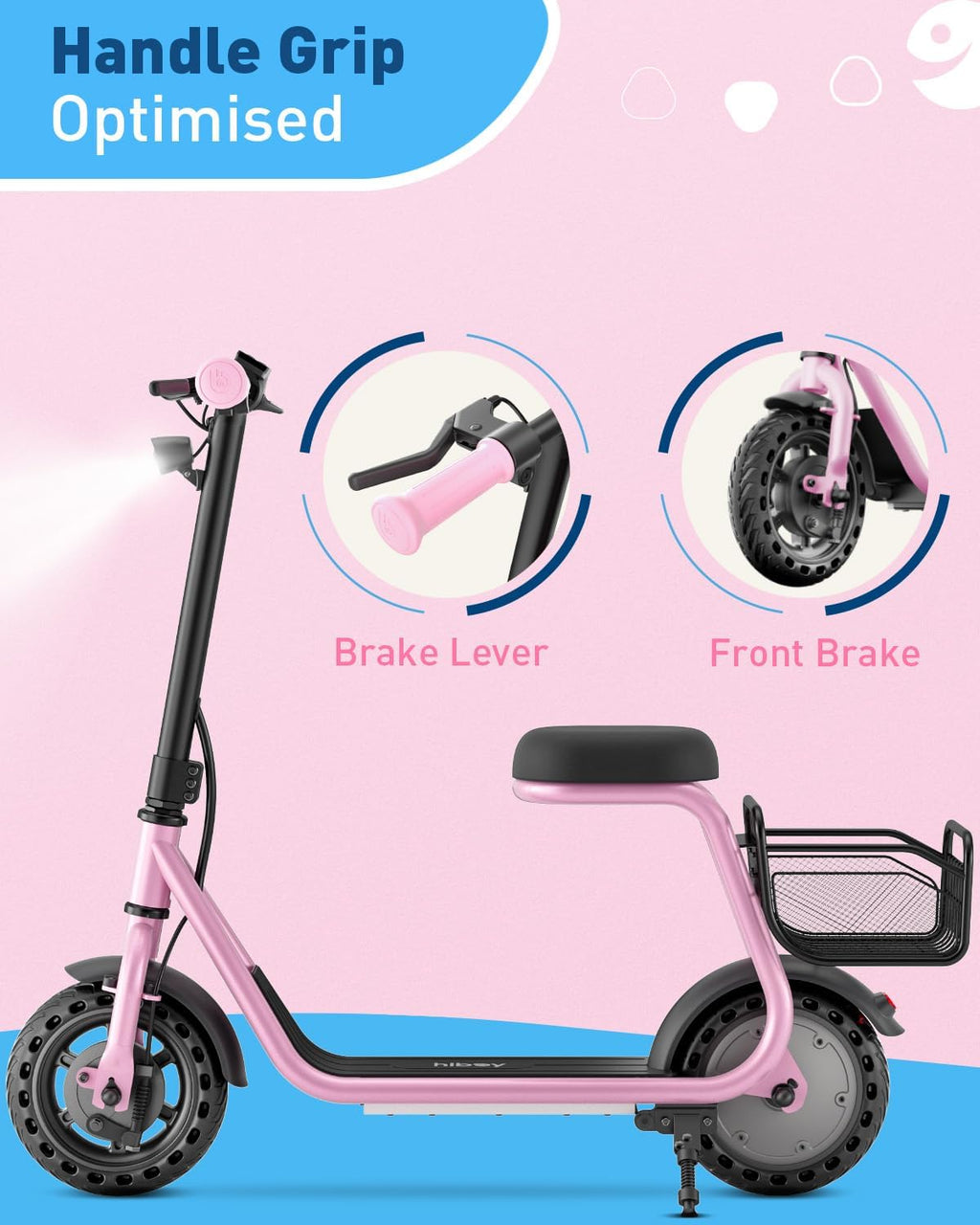 Hiboy Q2 Lite Electric Scooter with Seat for Kids Ages 4–10, LED Lights, UL Certified, 9.3 MPH, 100W Motor, Easy Control