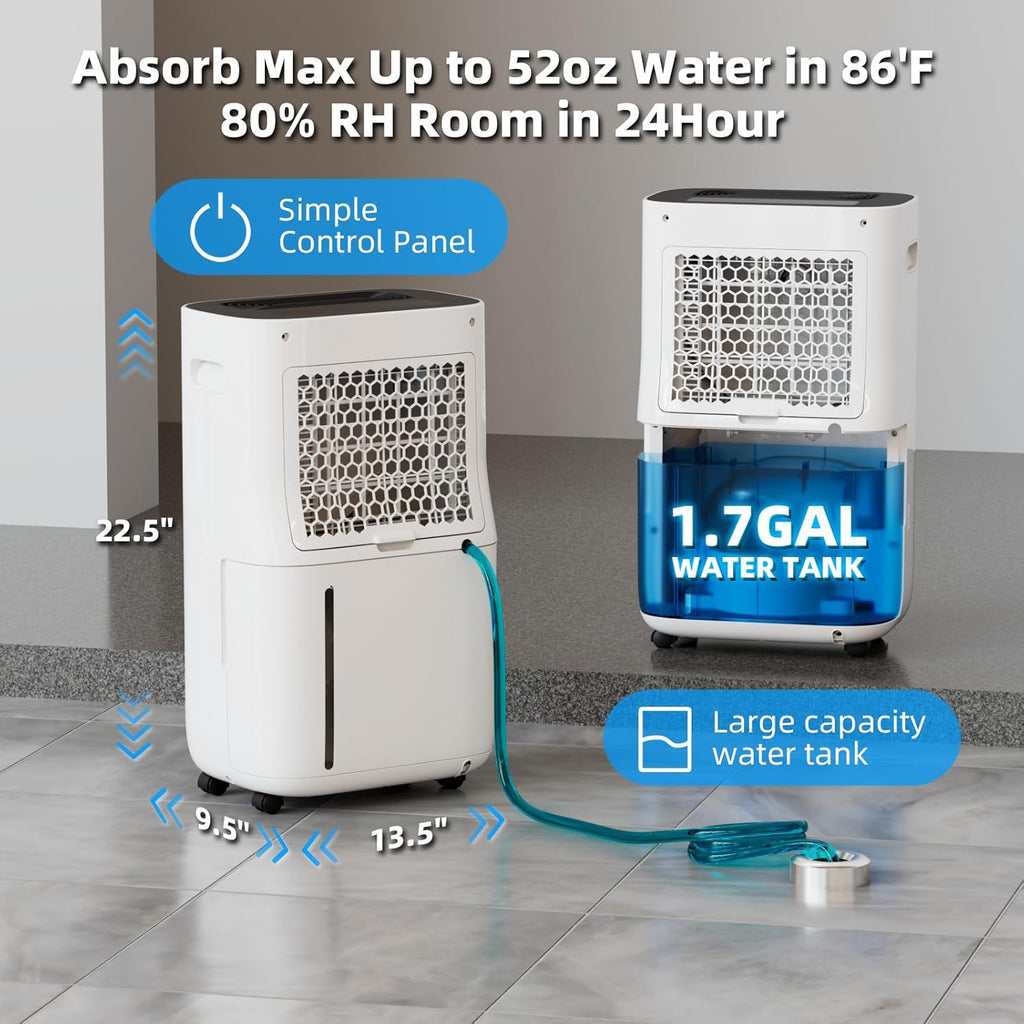 5,000 Sq.Ft 2025 Dehumidifier 80 Pint/Day Dehumidifier for Basement, Bedroom, Home, Bathroom, Smart Compressor Dehumidifier with Drain Hose, Intelligent Humidistat 24H Timer,Child Lock,Defrost,Silent