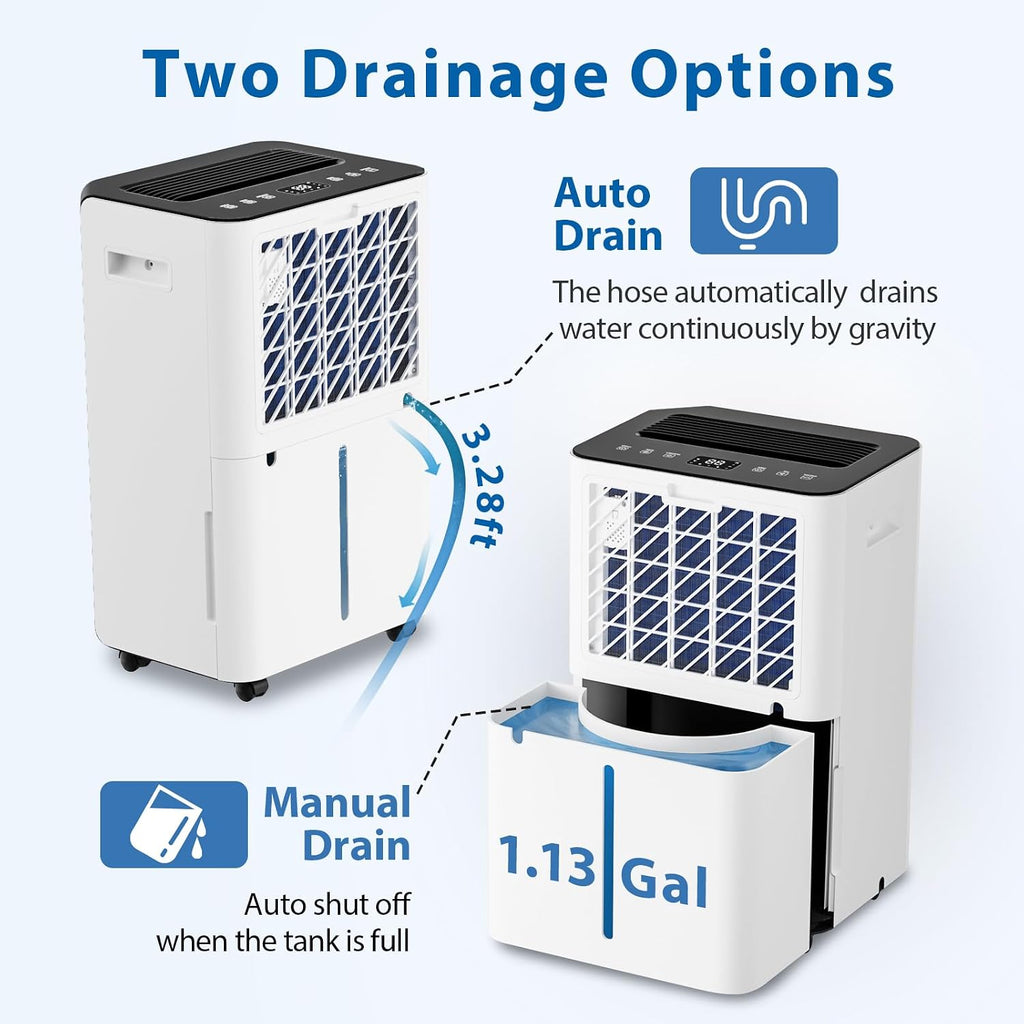 FreAire 4,500 Sq. Ft. Dehumidifier for Basement Large Room | Humidity Control | 50 Pint Dehumidifiers with Auto or Manual Drainage for Home Bathroom | 24H Timer | 3 Operation Modes | Safe Lock White