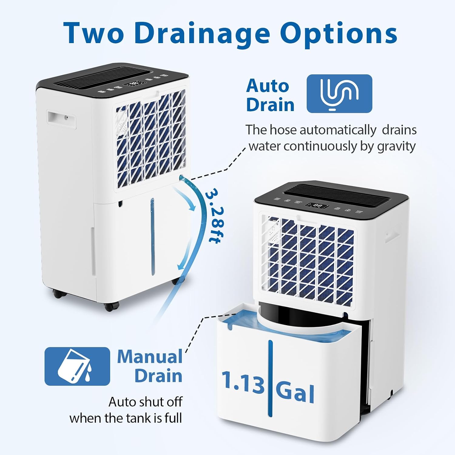 FreAire 4,500 Sq. Ft. Dehumidifier for Basement Large Room | Humidity Control | 50 Pint Dehumidifiers with Auto or Manual Drainage for Home Bathroom | 24H Timer | 3 Operation Modes | Safe Lock White