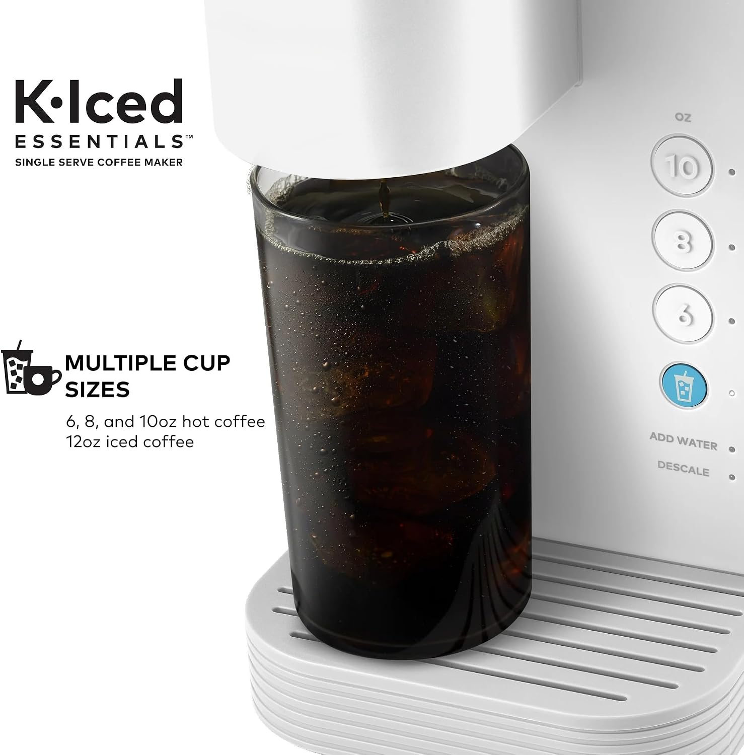 KeurigK K-Iced Essentials Coffee Maker, Iced and Hot Single-Serve KCup Pod Brewer with Removable Reservoir and Auto-Off, Energy Efficient, Includes K Iced Tumbler, Compact, White