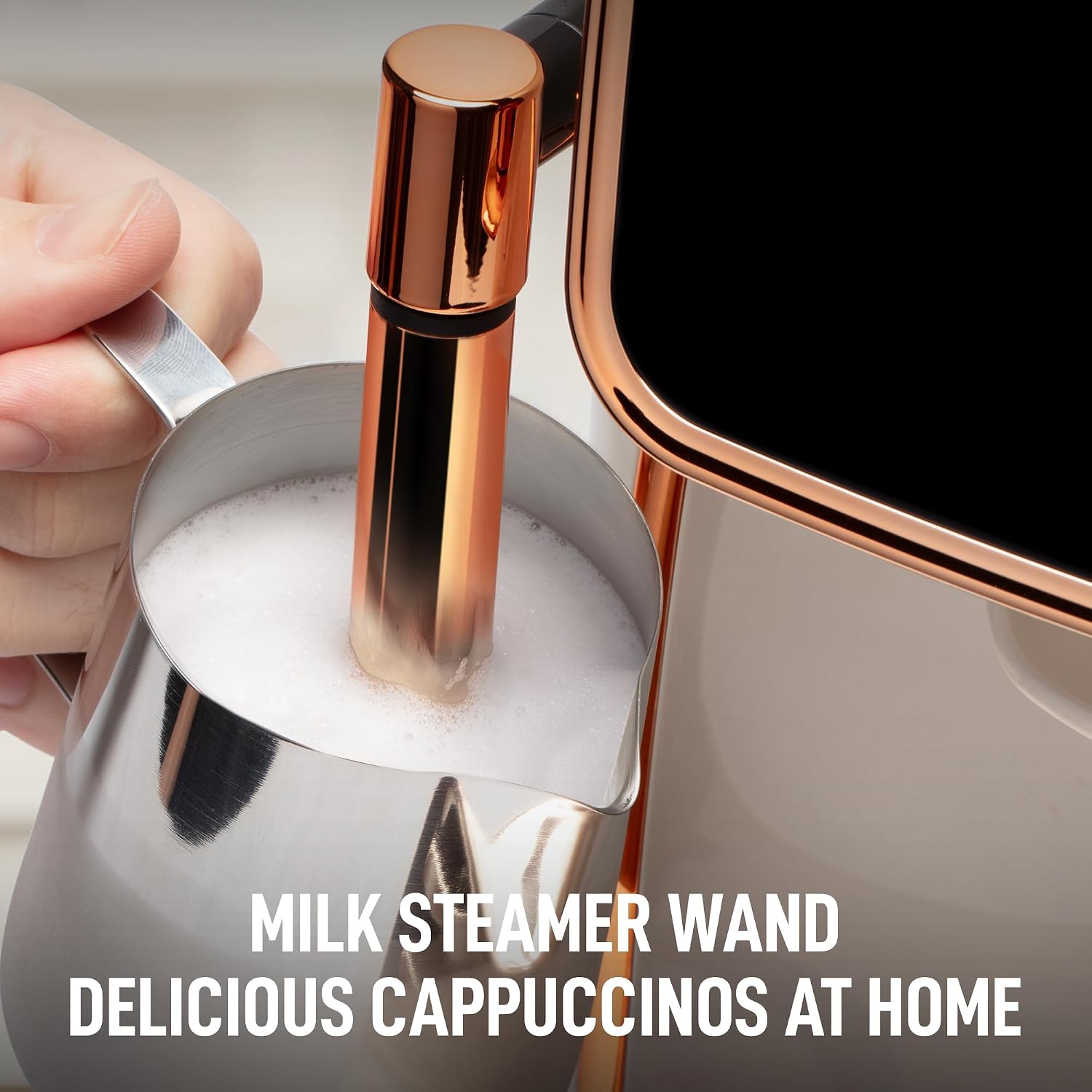 Zulay Kitchen Magia Clasica - Fully Automatic Espresso Machine With Grinder - Touch Screen Coffee Maker With One-Touch Operation - Milk Foam System For Latte, Cappuccino, Macchiato - Cream Copper