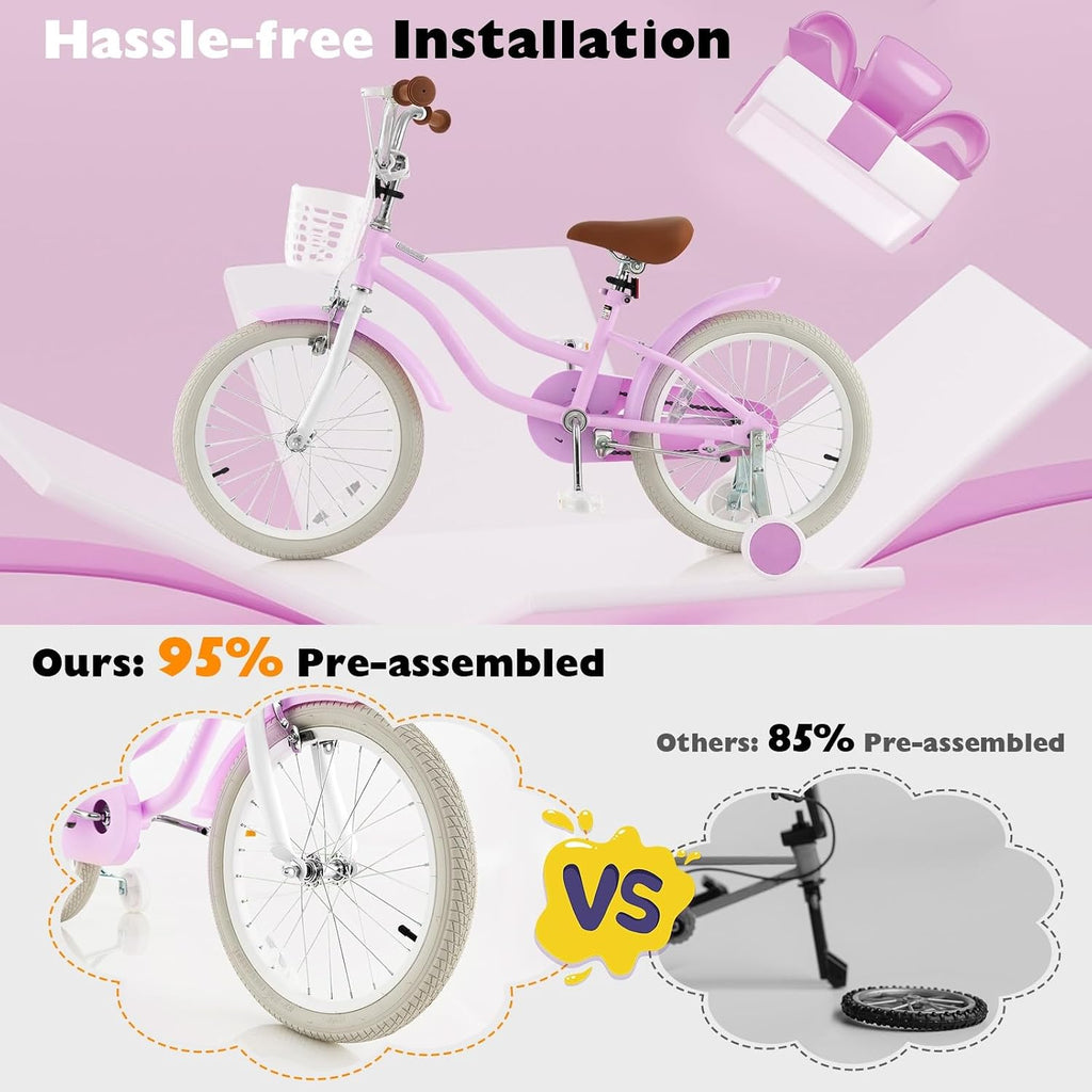 GLACER 12-20 Inch Adjustable Kids Bike, Boys Girls Bike for Age 3-8 Years with Basket, Training Wheels, Handbrake and Coaster Brake, Steel Frame Kids Bicycle