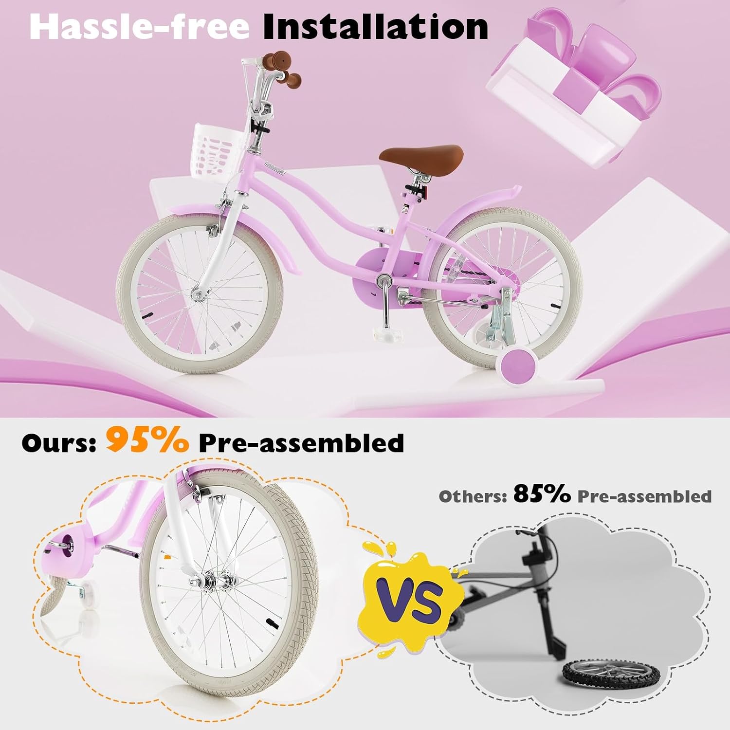 GLACER 12-20 Inch Adjustable Kids Bike, Boys Girls Bike for Age 3-8 Years with Basket, Training Wheels, Handbrake and Coaster Brake, Steel Frame Kids Bicycle