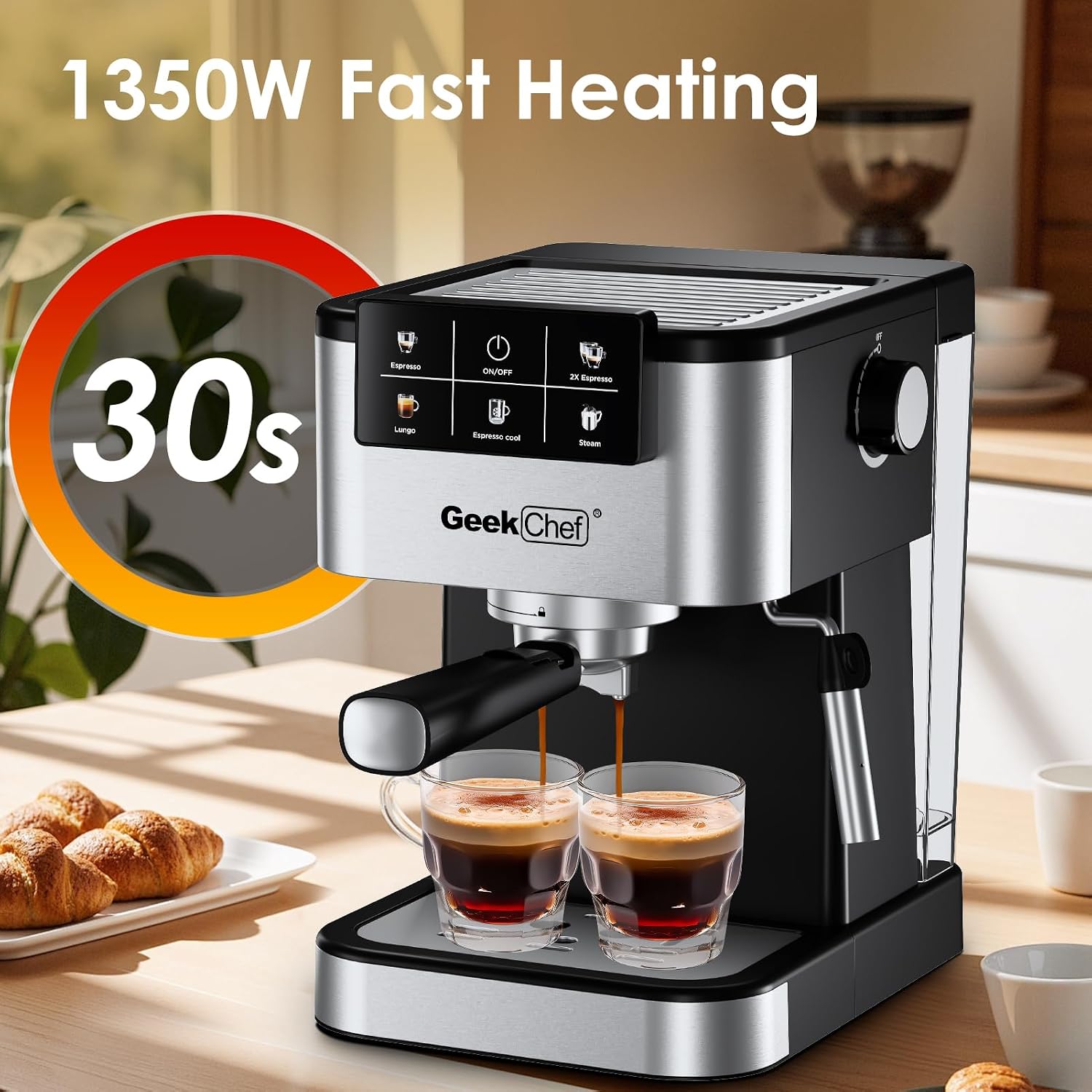 Geek Chef Espresso Machine with Milk Frother, 20 Bar Automatic Espresso Maker, Fast Heating Coffee Maker for Cappuccino, Latte & Iced Coffee, Easy to Use & Clean, for Home Barista