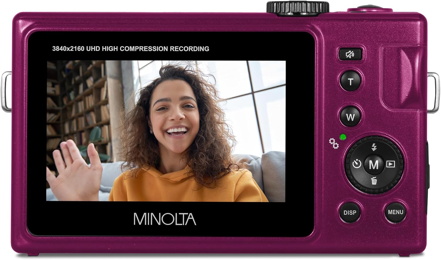 Minolta 48MP Autofocus Digital Camera with Selfie Mirror – 4K Ultra HD Video, 16x Digital Zoom, 3.0' LCD, Face Detection, Smile Capture, Scene Modes, Rechargeable Battery, Memory Card (Magenta)