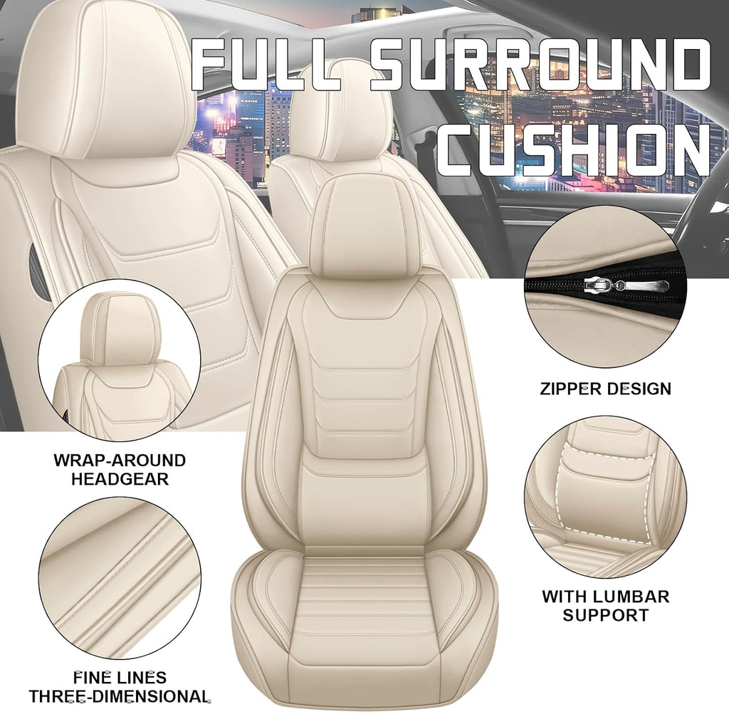 Car Seat Cover Full Set for Buick Envista Seat Covers 2024-2025, Nappa Leather Waterproof Seat Covers for Cars, Airbag Compatible, Universal Automotive Seat Covers (Standard 5 Seats/Beige)