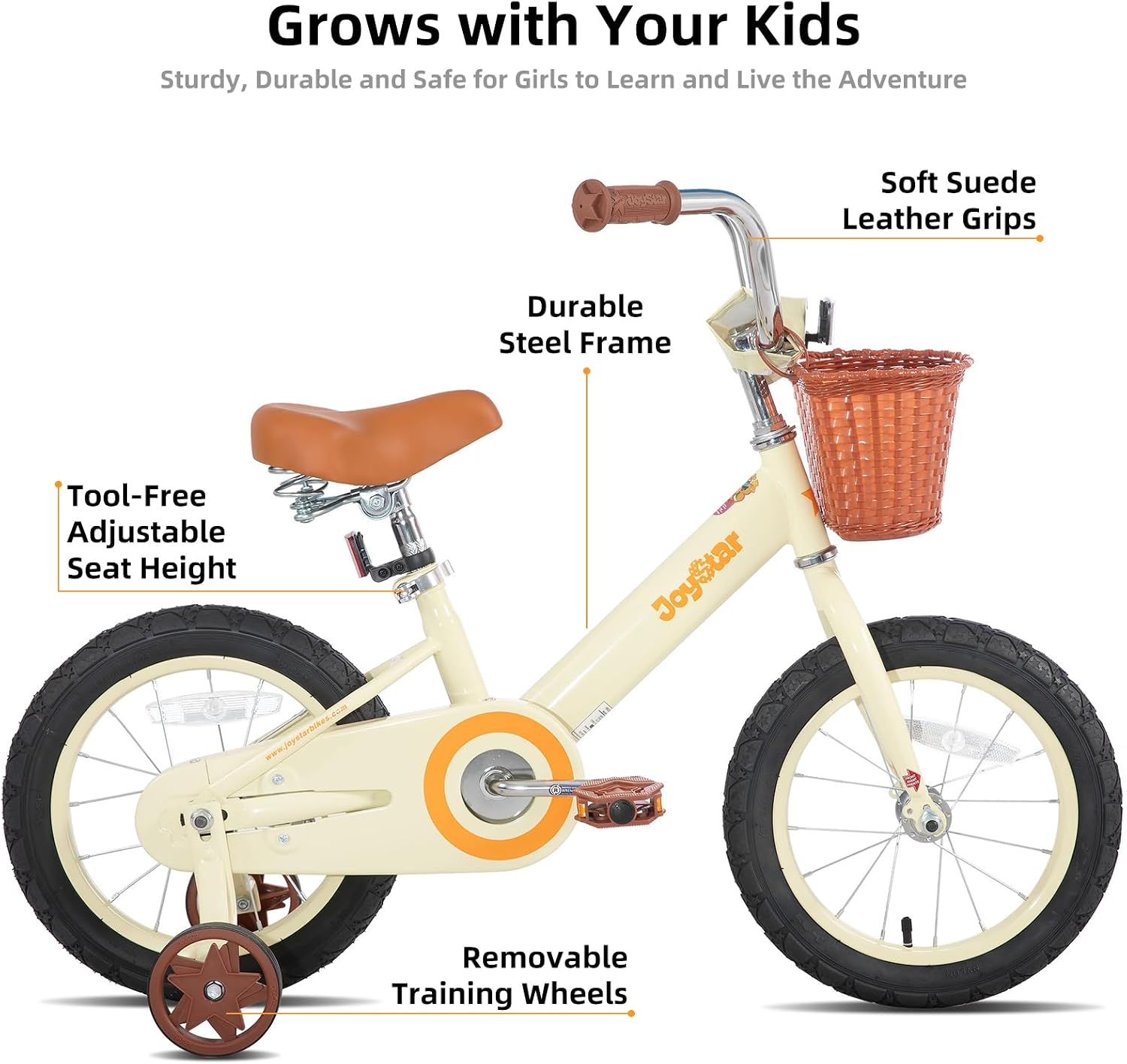 JOYSTAR Vintage Kids Bike with Training Wheels & Basket, 12 14 16 Inch Girls Bike for 2-7 Years Old, Toddler Bikes, Multiple Colors