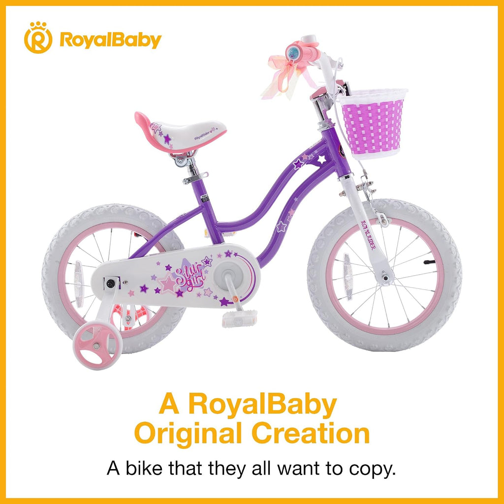 RoyalBaby Girls Bike with Training Wheels, Stargirl Kids Bicycle 14 Inch Toddlers to Big Kids 3-5 Years, Lavender